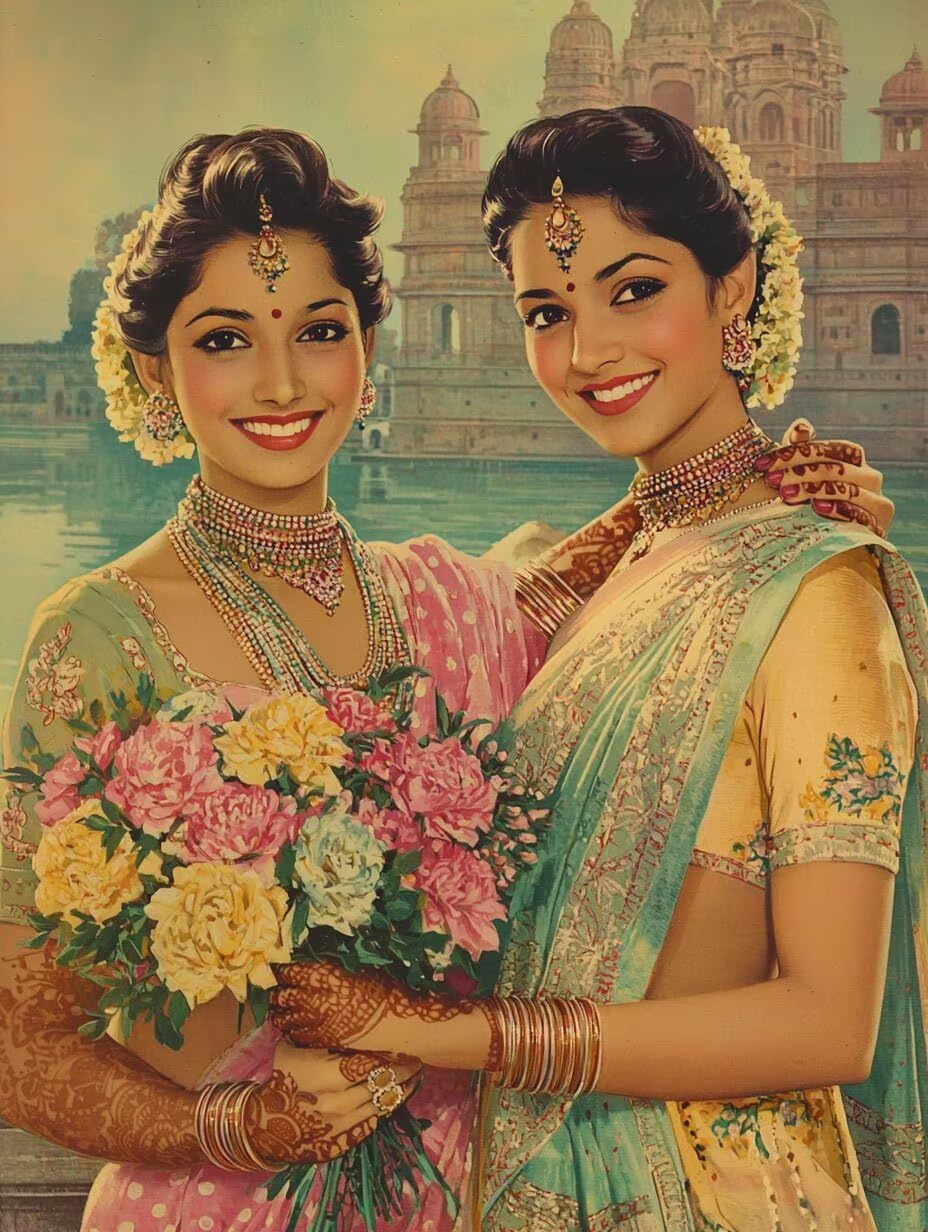 Femme indienne et fleurs Peinture Numero Adulte Kits, 80x100cm m-1065