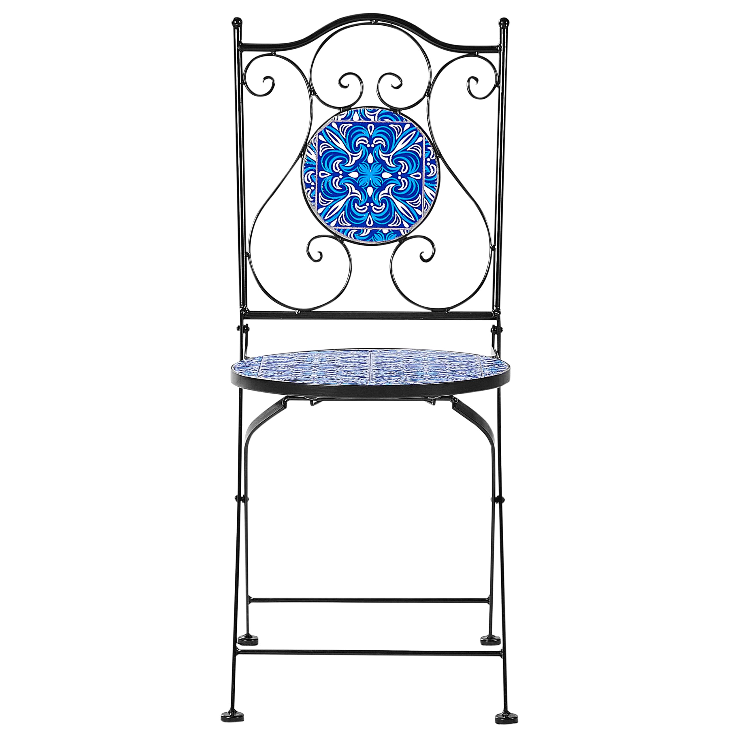 Balkon Set Metall schwarz / blau Mosaik Muster 2 Stühle 1 Tisch Cigliano