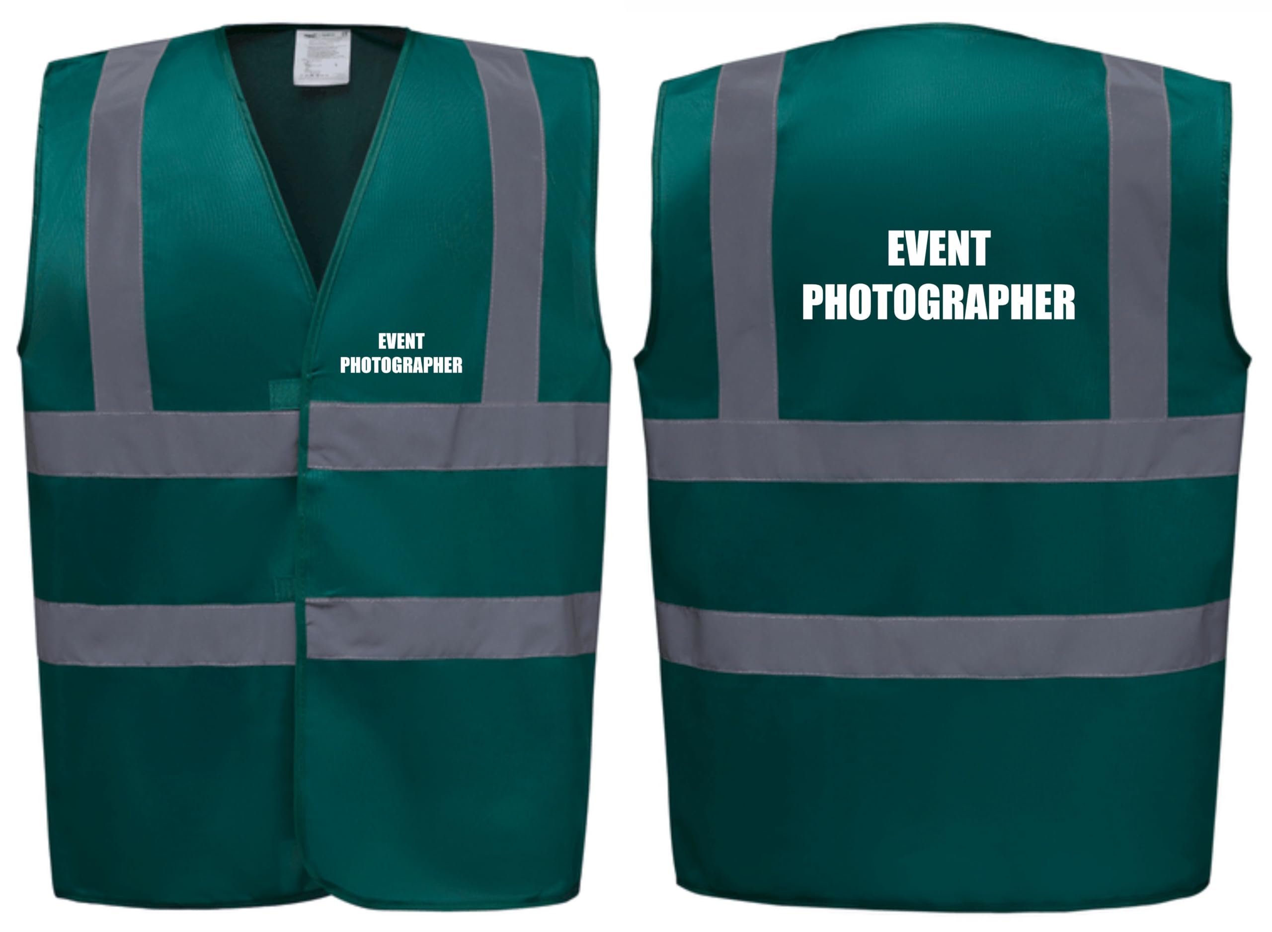 Brook Hi Vis Premium Safety Vest - EVENT PHOTOGRAPHER Printed Front & Back, Event Management High Viz Waistcoat, Available in 14 Colours, Festivals (Green, Large)