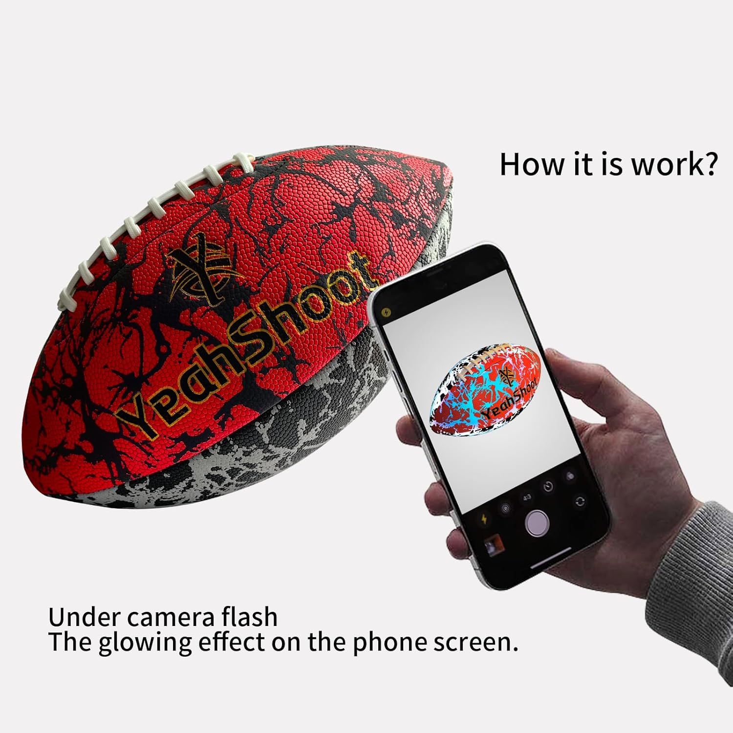 Holographic Reflective Football Size 9 PU Leather Light Up Football with Pump Glow in The Dark Football for Youth and Adults Football Gifts