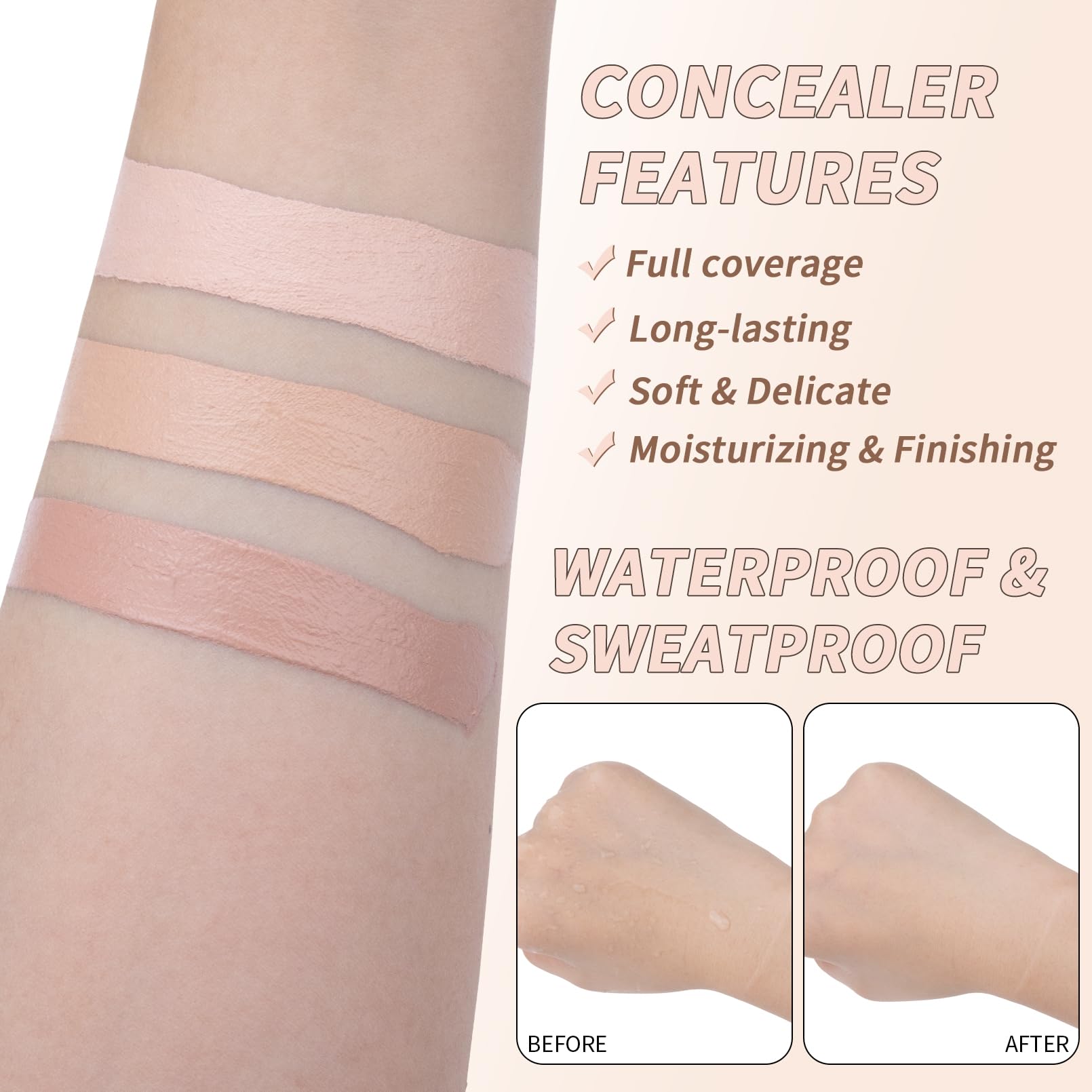 QIC Full Coverage Concealer Cream,Undereye Corrector Conceal for All Skin Tones, Hides Scars,Dark Spots,Waterproof Long-Lasting Hydrating Concealer for Women (140, 1.41 Fl Oz)