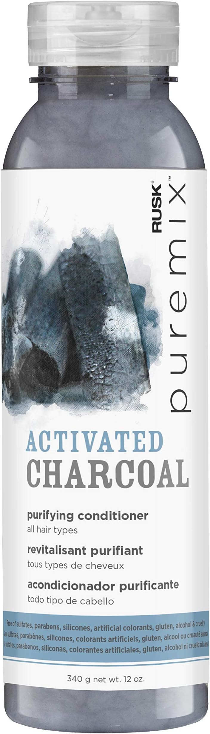 RUSK Puremix Activated Charcoal Purifying + Detoxifying, Removes Build Up, Absorbs Dirt + Oil, Softens Hair, Sulfate-Free