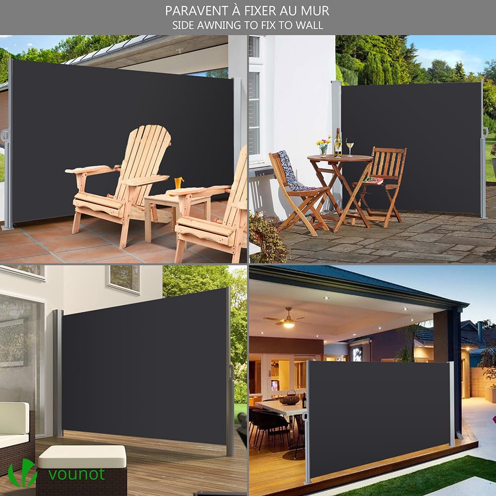 VOUNOT® Toldo Lateral Retráctil, Protege la Privacidad, Protector Solar a Prueba de Viento, para Balcón, Jardin, Terraza, 160 x 300cm, Antracita