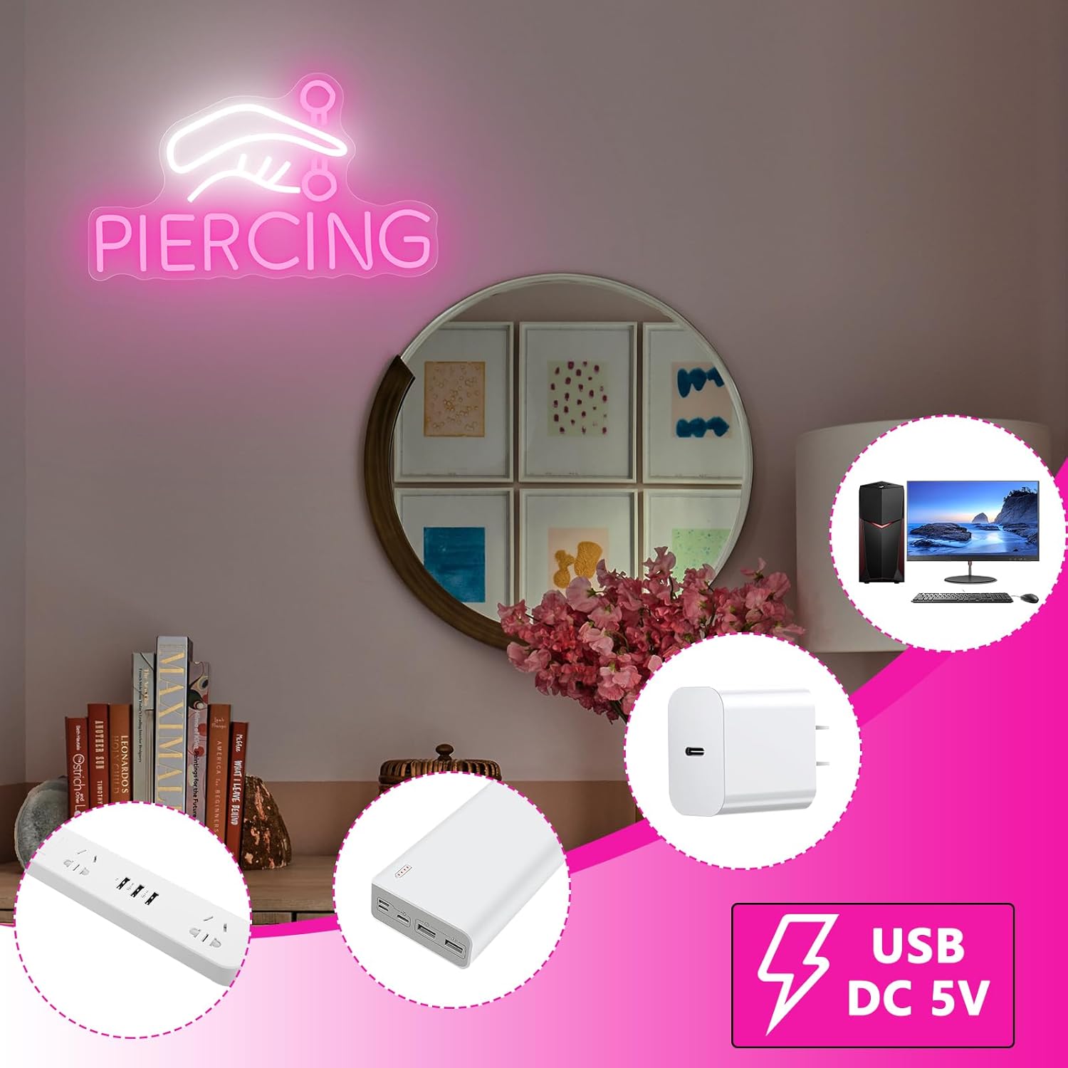 Piercing Neon Sign, Tattoo Neon Signs for Wall Decor, Dimmable Led Signs for Bedroom, Light Up Signs for Tattoo Salon Studio Ear Body Piercing Shop Business Decoration - Image 3