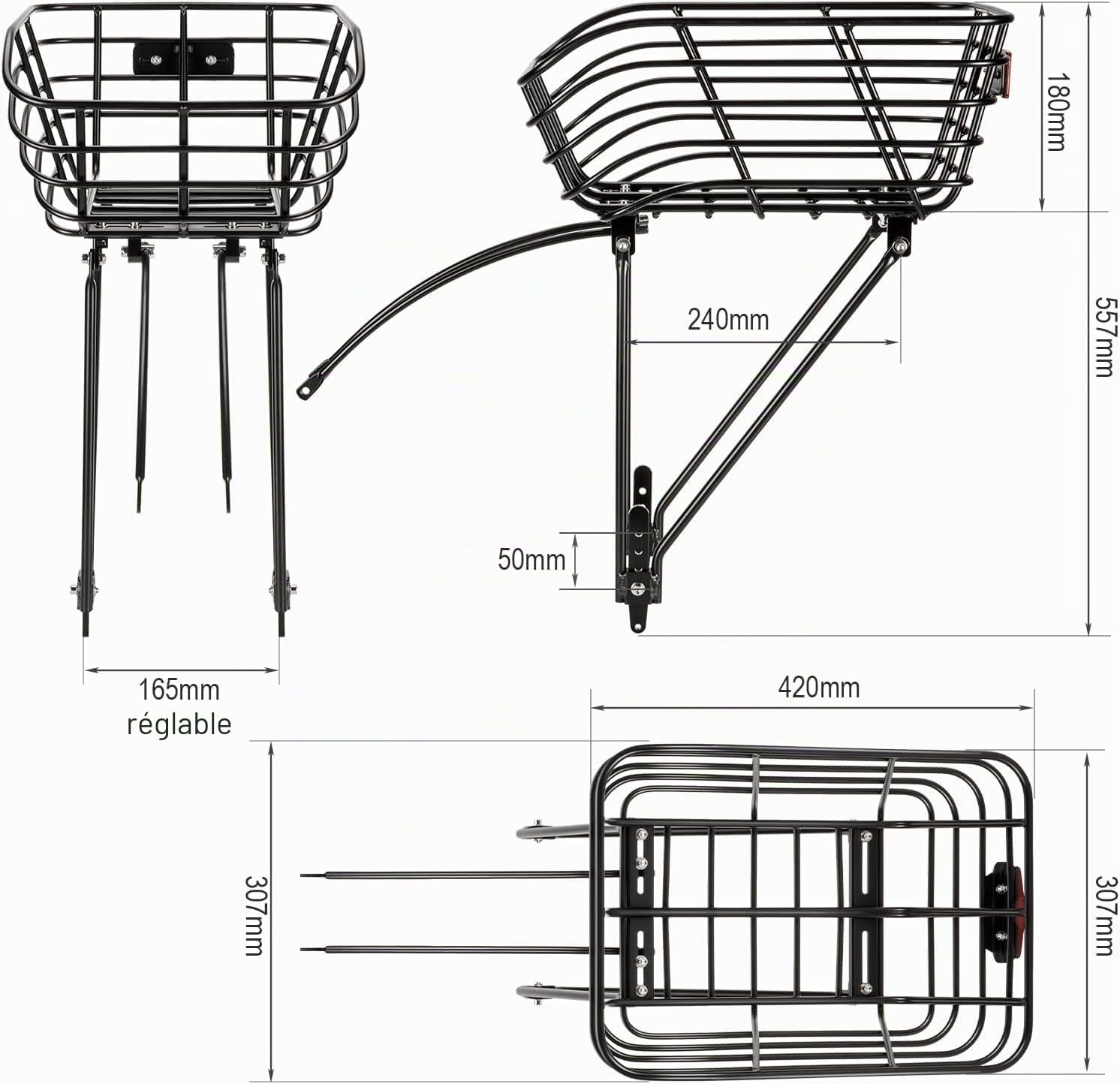 CXWXC Panier de vélo arrière avec porte-bagages - Porte-bagages avec panier fixe pour vélos avec et sans freins à disque - Porte-charge pour panier de vélo pour 26"-29" et 700c