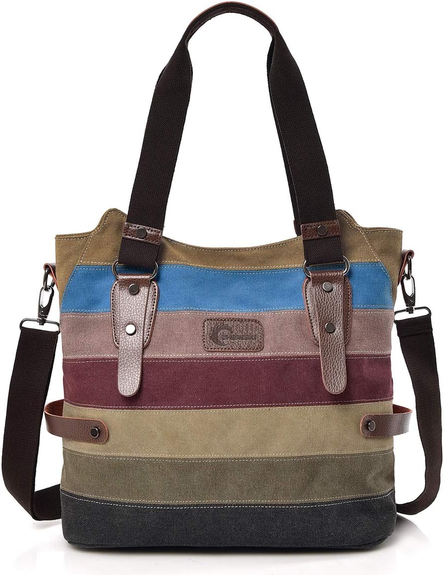 CHEREEKI Women's Handbag, Multi-Color Canvas Bag, Large Casual Tote Hobo and Shoulder Bag for Shopping and Travel