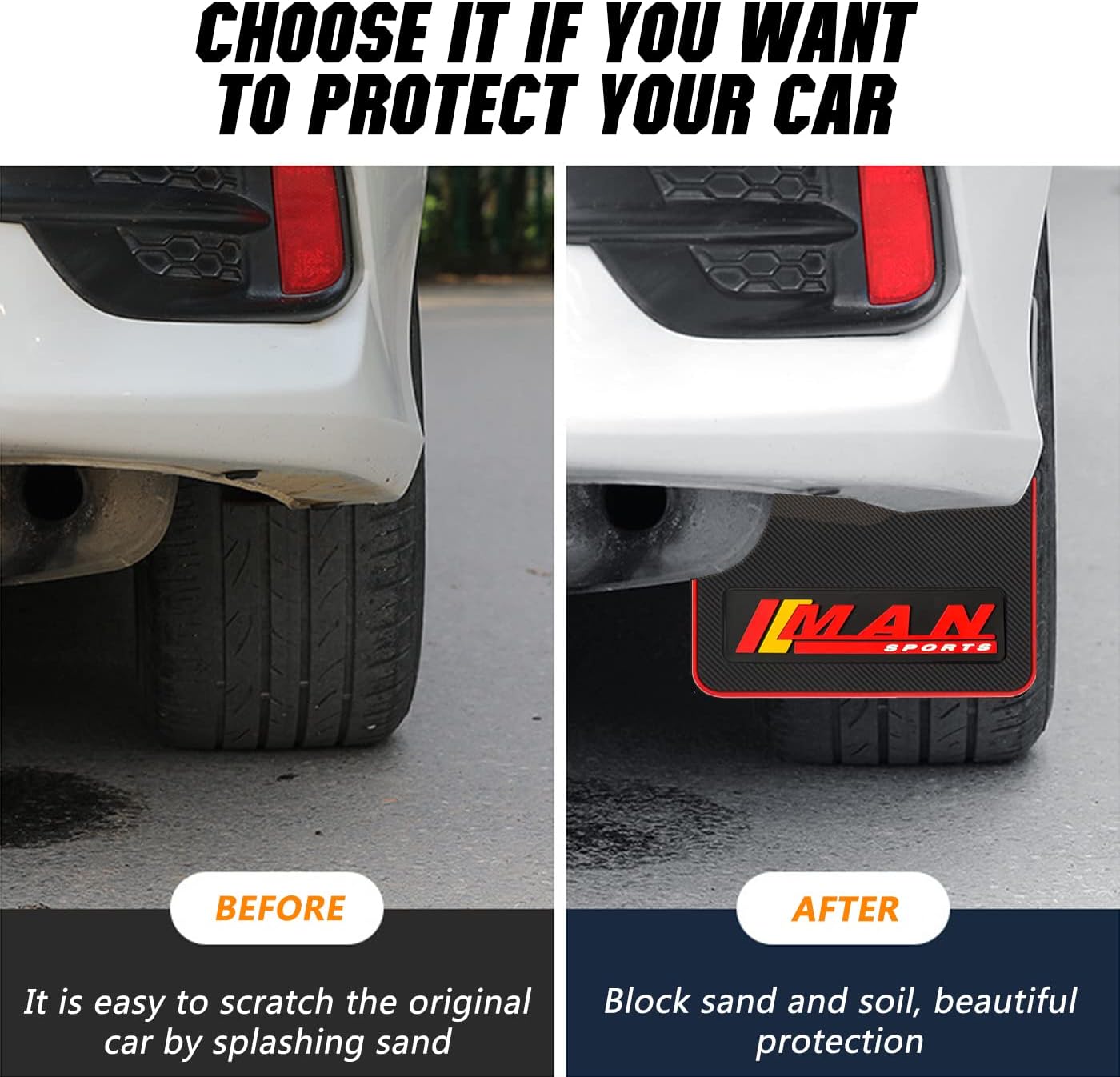 Universal Rubber Mud Flaps, Standard Size Soft Glue Heavy Duty Splash Guards Mud Flaps Fenders, Resistant to Freezing and high temperatures Fits for SUVs MPV (Not Fits to Full-Size SUVs) 4 Pcs