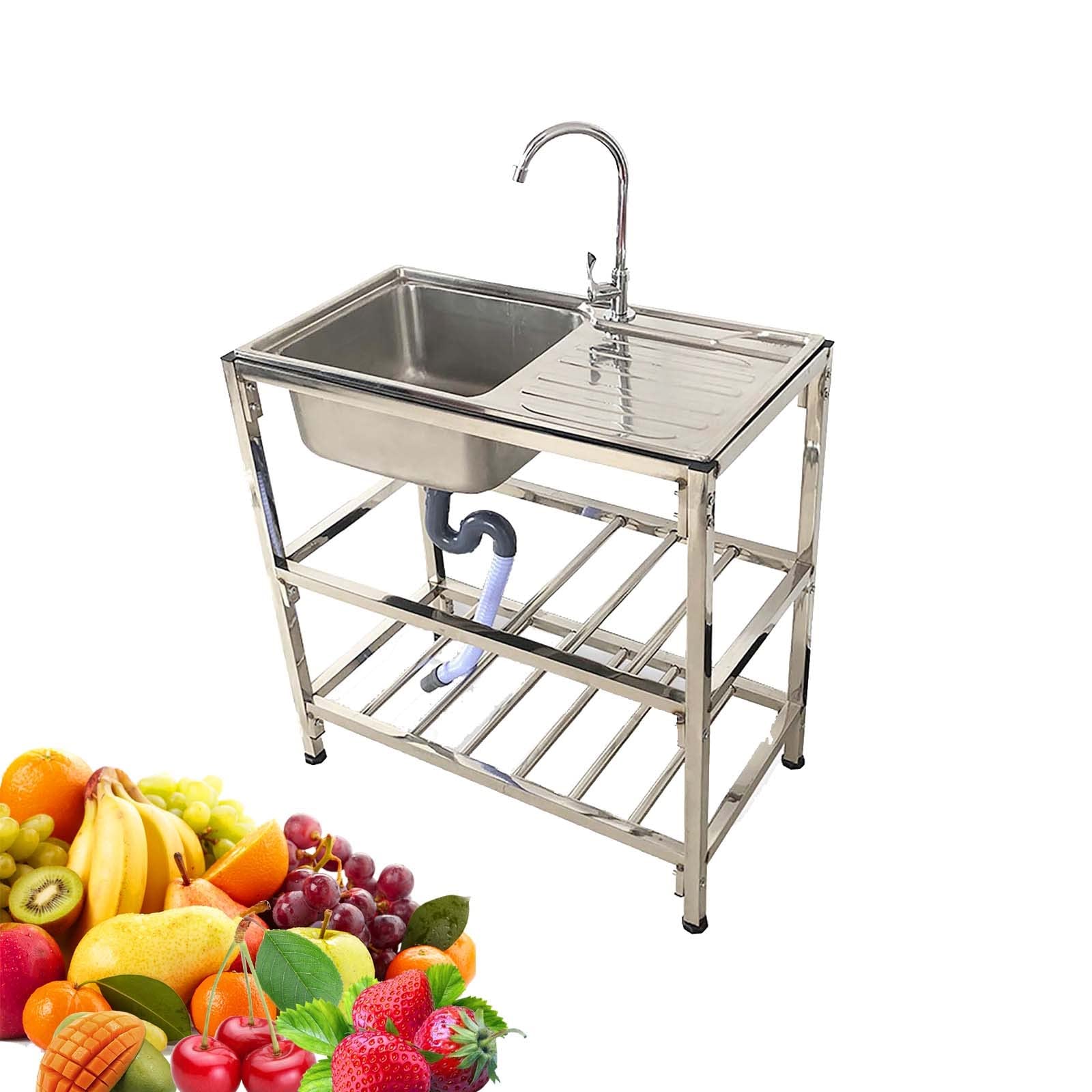 Lavello da cucinaLavello da Cucina, Tappetino per lavello da Cucina, Lavello in Acciaio Inox, Lavello da Cucina Industriale con banco da Lavoro e Ripiani portaoggetti, Lavello da c