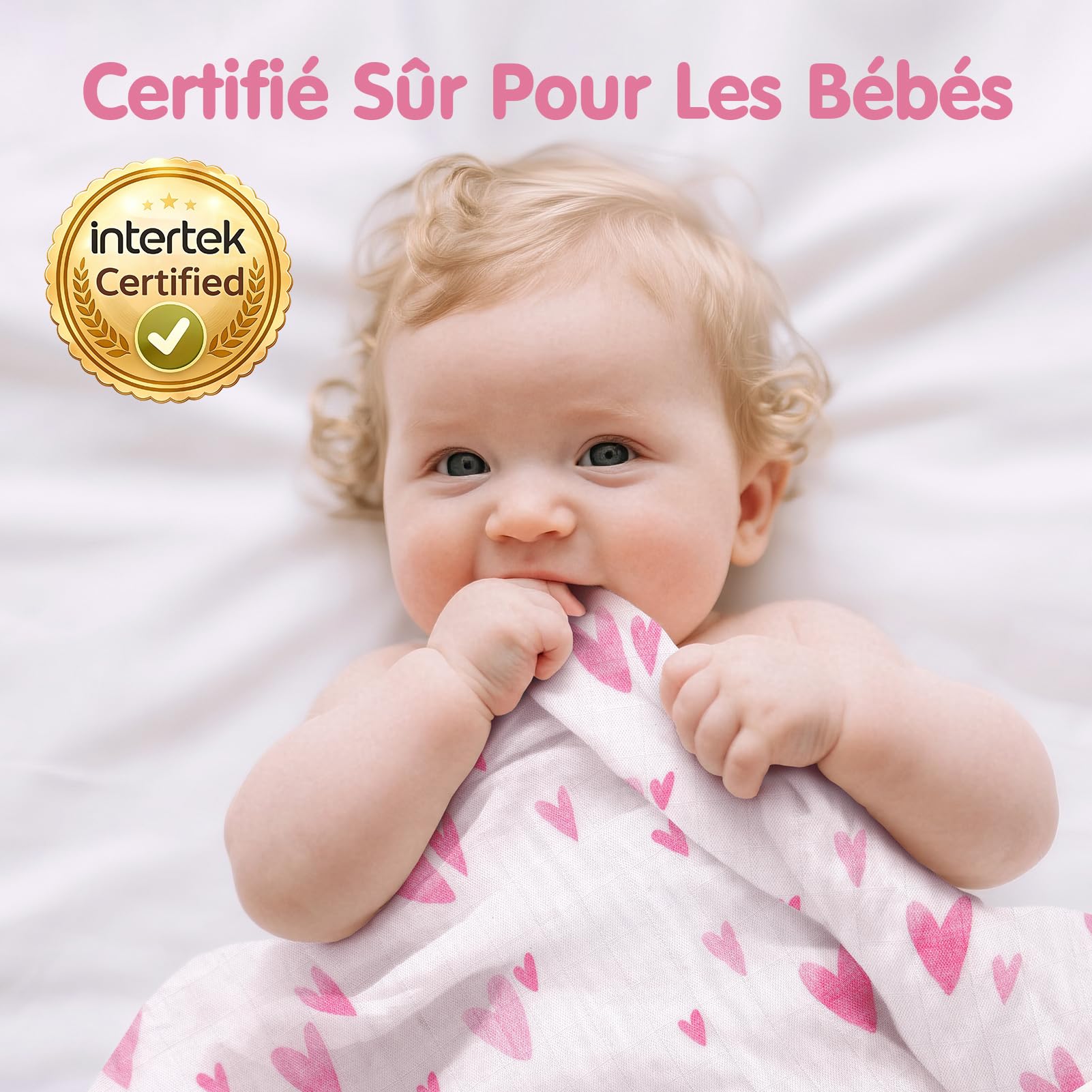 hahaland Couvertures d'Emmaillotage 100% Mousseline de Bambou pour Bébé - Lot de 3 (1 Grande 120x120 cm + 2 Standard 100x100 cm), Ultra-Douces, Respirantes, Essentiels pour Les Nouveau-nés - Rose