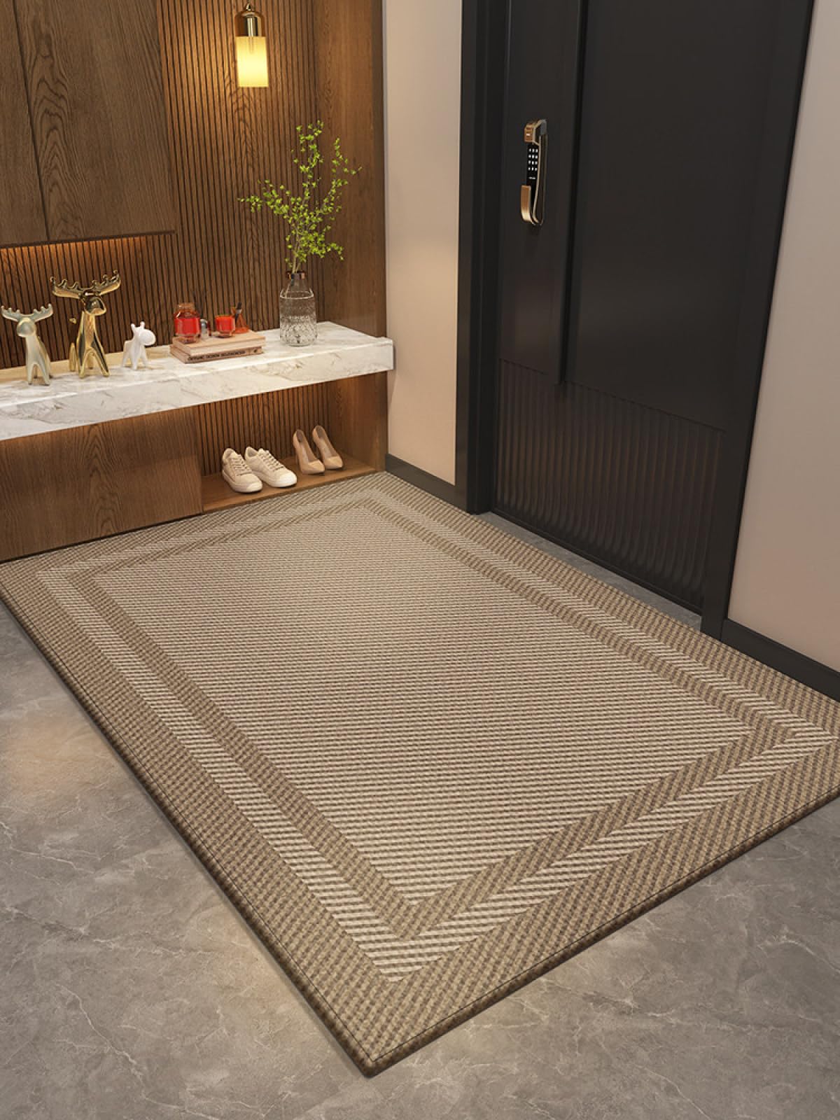 Fussmatte Aussen 90x150 Hellbraun Beige Minimalistische Linien Schmutzfangmatte rutschfeste Fußmatte Außen für Eingang Patio Flur Garten Türmatte Maschinenwaschbare Fußmatten Haustür