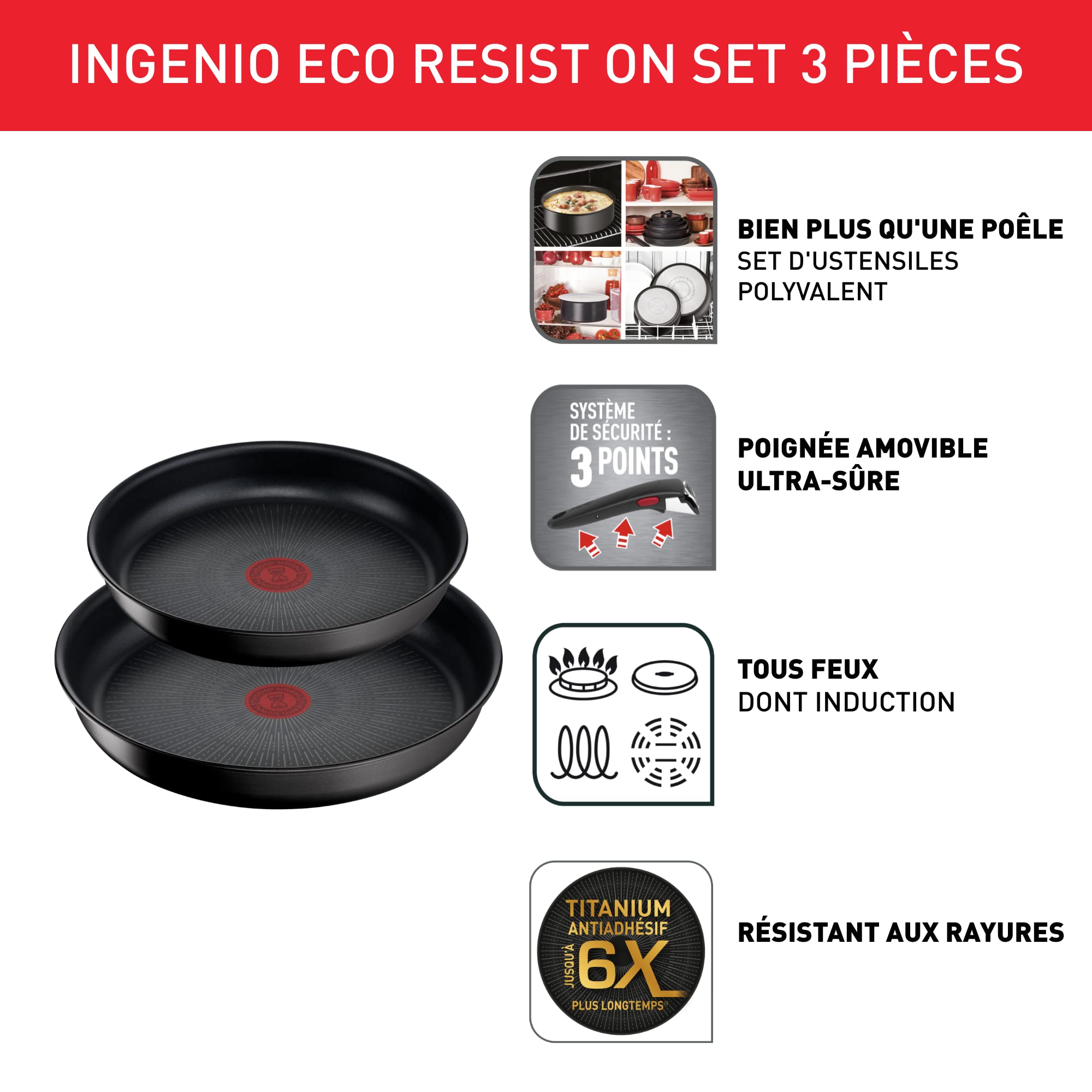 Image secondaire de Tefal Ingenio Lot de 2 Poêles avec Poignée Amovible - Induction et Antiadhésif