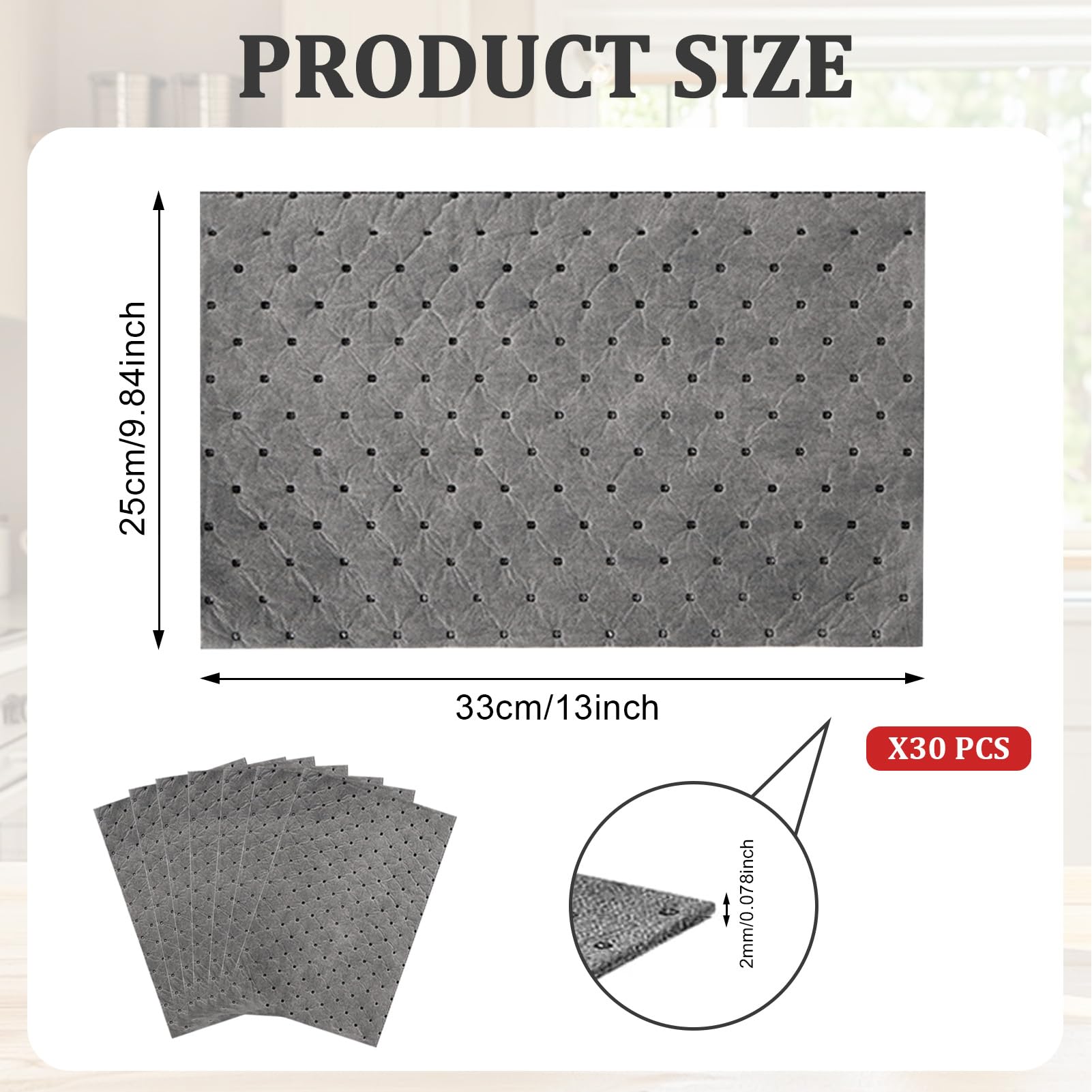 Tapis Absorbant Liquide Universel，30 Pièces Tapis Absorbant l'eau Huile , pour Déversements, Cuisine sous-Sol Entrepôt Usine Atelier Labo Industrie Bateaux