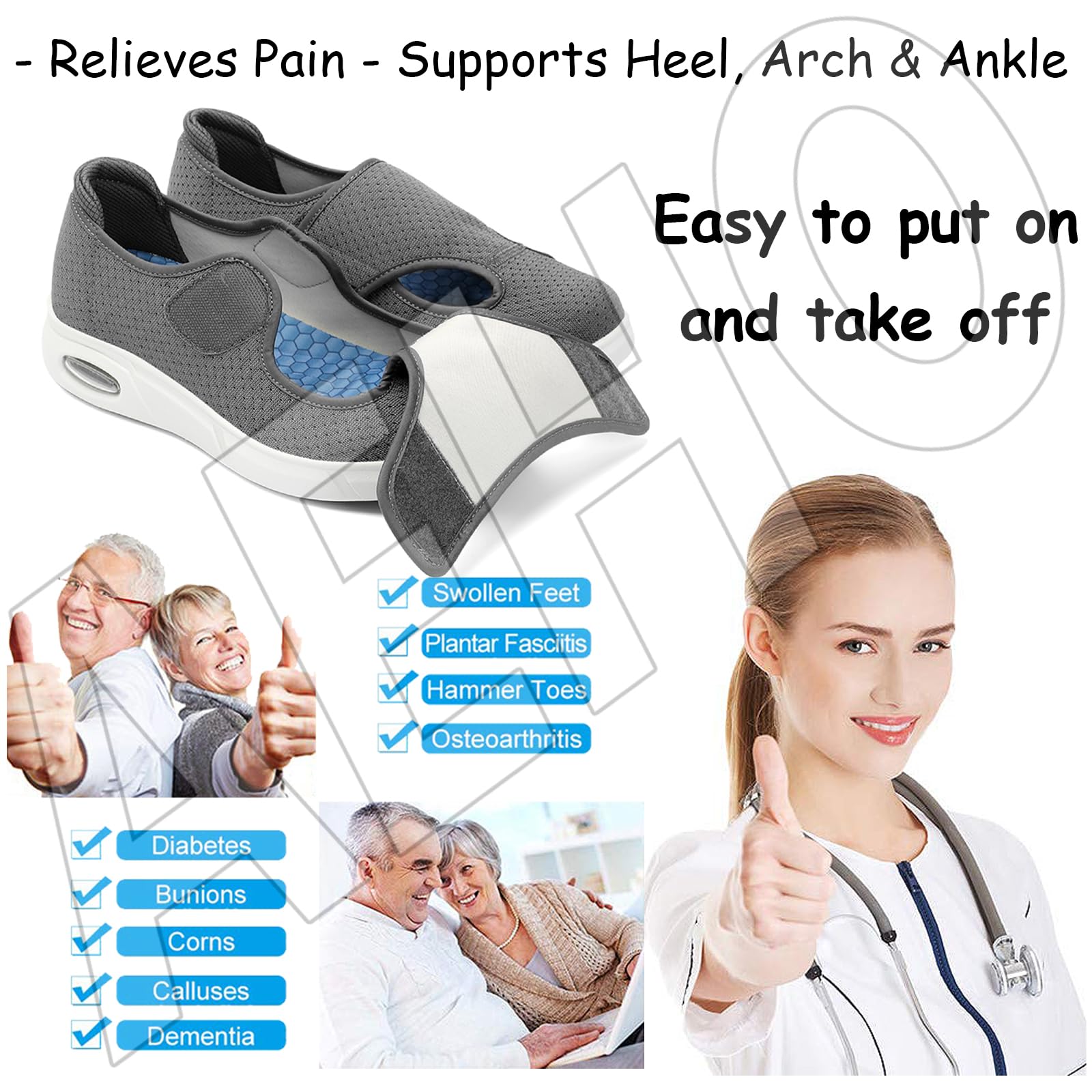 AEHO Zapatos Mujer Ancho Especial Deportivas Hombre Especiales para Juanetes de Zapatillas pie Diabetico Fascitis Plantar Caminar Zapatilla Sanitaria,Azul,40 EU
