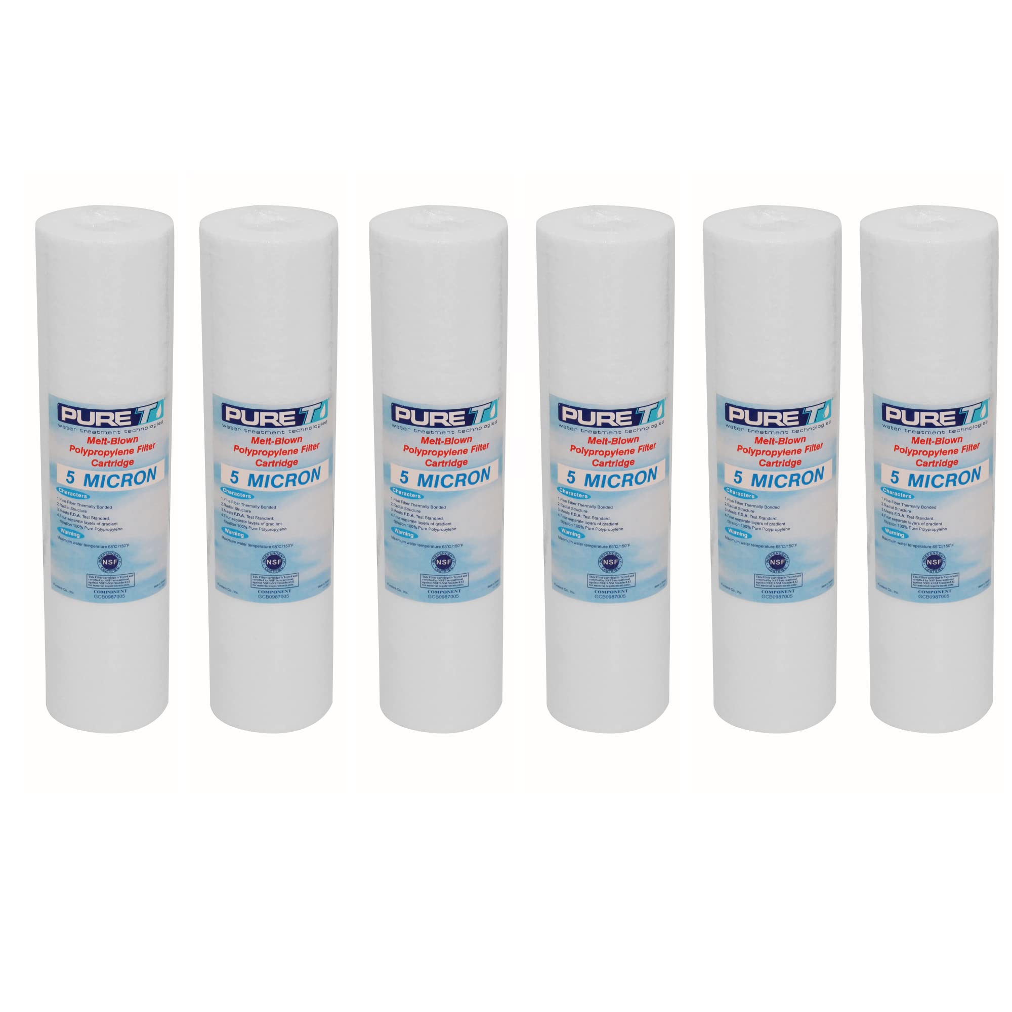 PureT GCB0987005 9.75x2.5" Water Sediment Depth Filter - NSF Certified - Spun Poly Filter Removes Sediment and Other Organic Debris (5 u Micron Rated) (6 Pack)