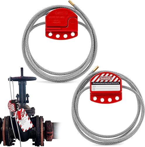 Miniatura 12 de Cerraduras de cable de bloqueo con 2 llaves | Cable de acero de PVC ajustable de 0.16 x 31.5 pulgadas compatible con OSHA | para válvulas, paneles y