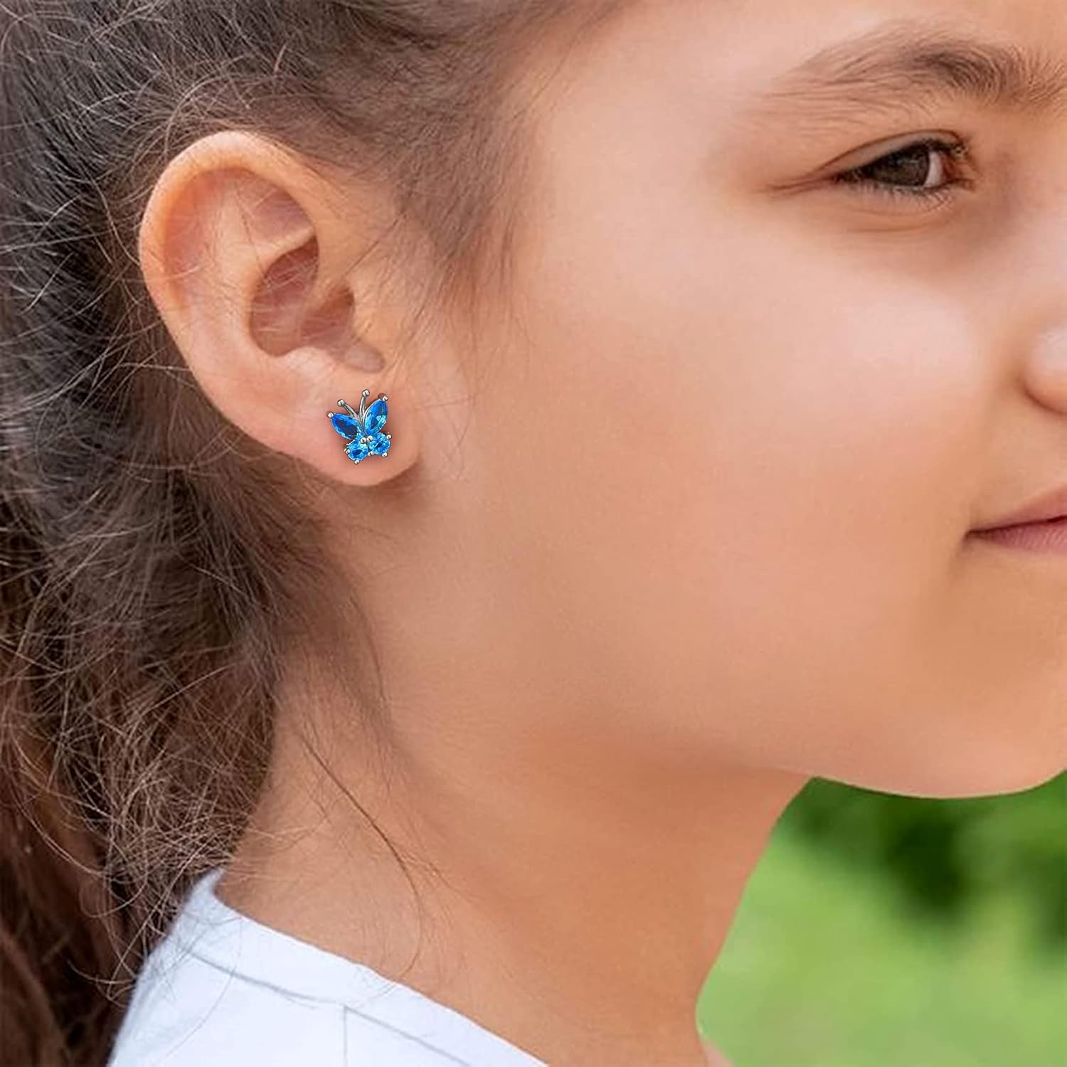 Bestyle Sterling Silver Butterfly Earrings for Women, Dainty Cute Birthstone Studs Hypoallergenic Jewelry, Great Birthday Gift - Image 4