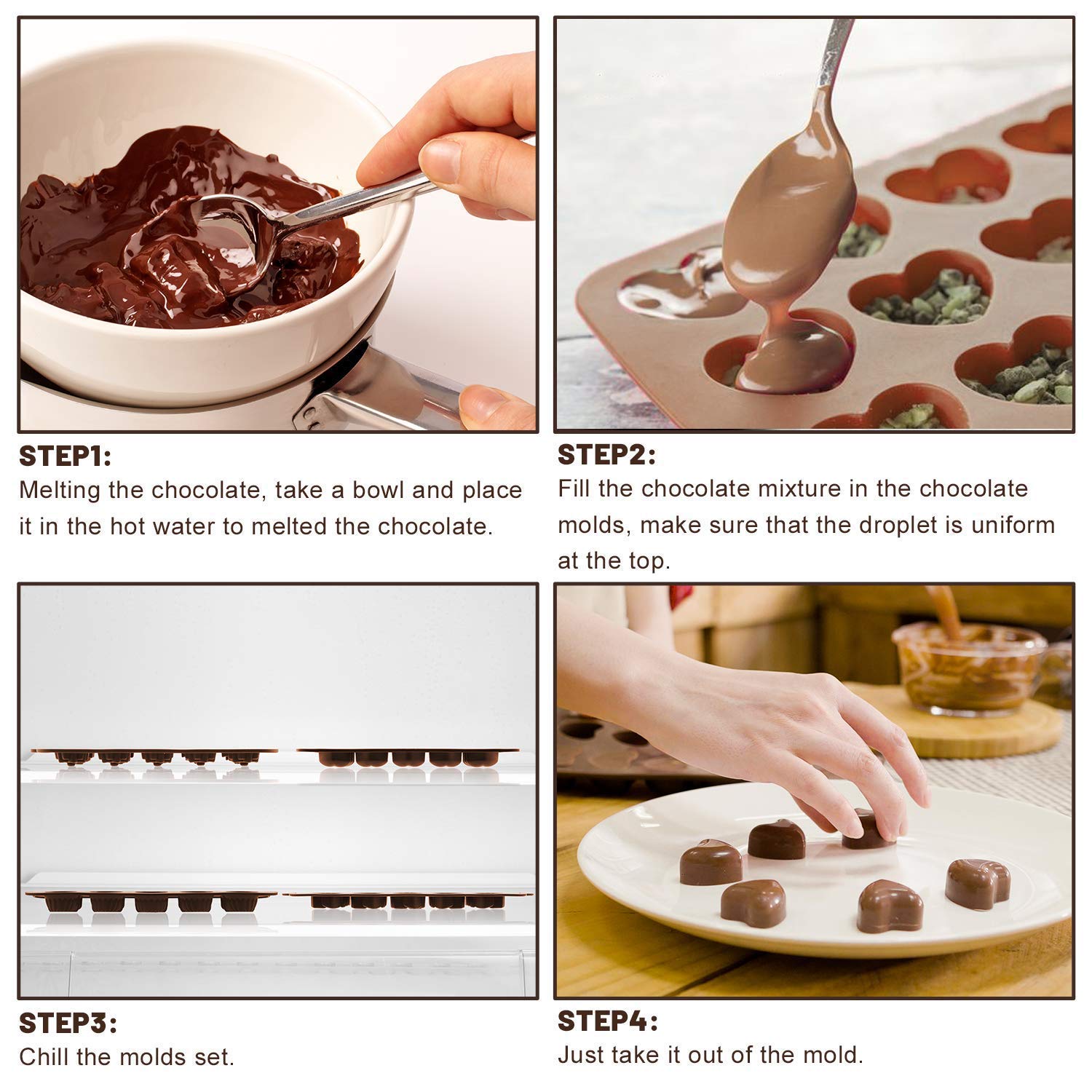 Valentines Chocolate Mould - 4 PCS 12-Cavity Silicone Chocolate Moulds Heart,Rose,Flower Shapes Cake Chocolate Making Molds for Valentine's Day Wedding