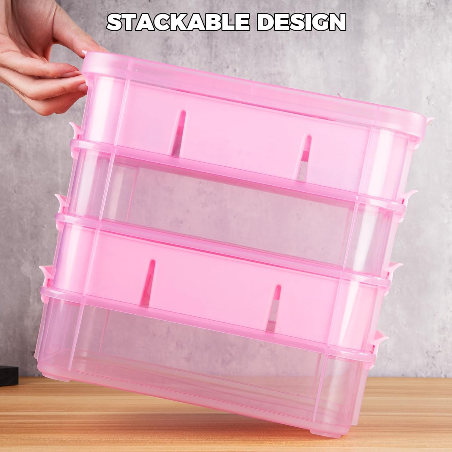 Art Supply Storage Organizer with 2 Removable Trays, 4-Layer 11QT Durable Craft Organizers and Storage for Sewing, Tool, Office Supplies, Art, Craft Supplies(Pink) image 9 of 9 B0DRCSTHMH