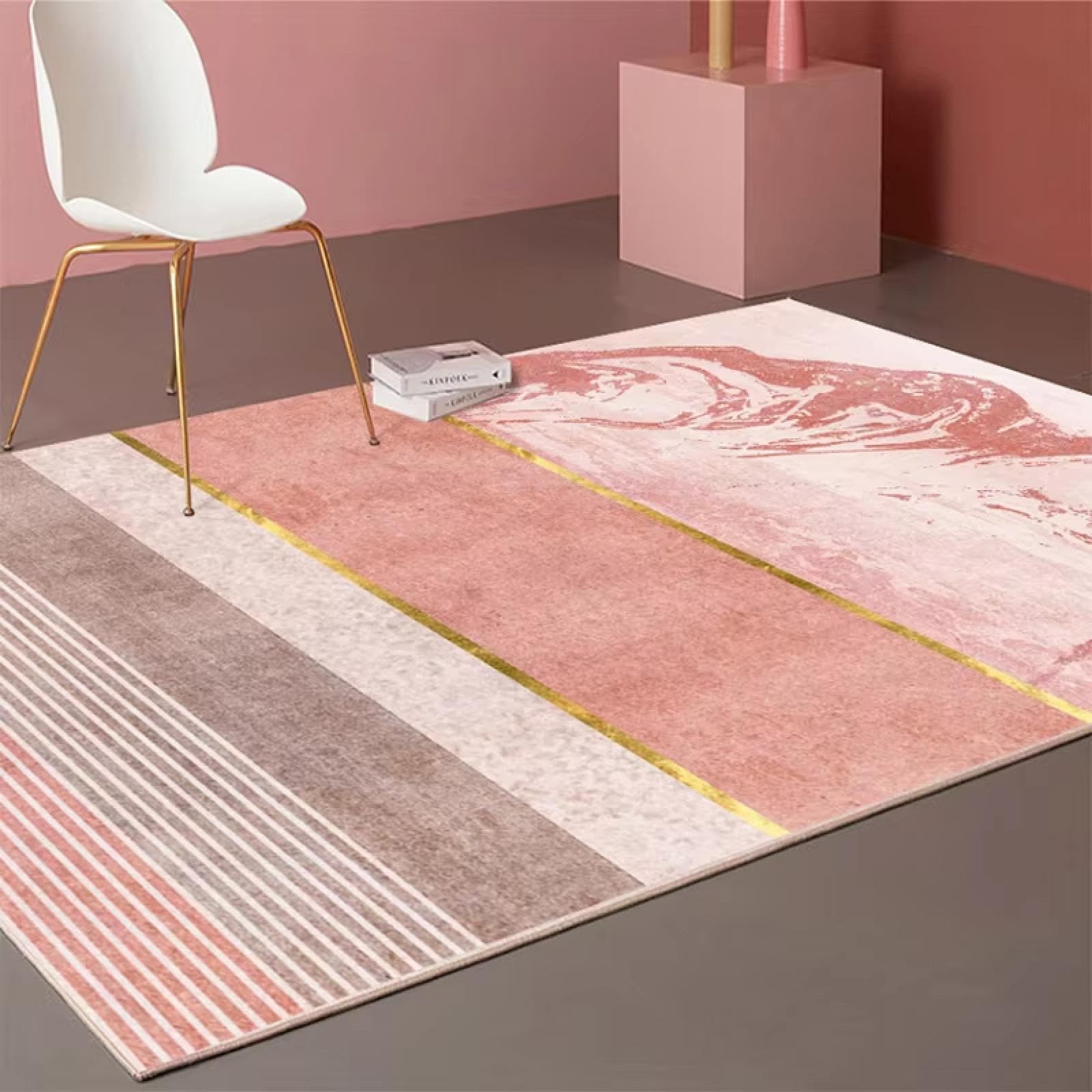 Alfombra de salón de lujo geométrica rosa para el guardarropa de diseño