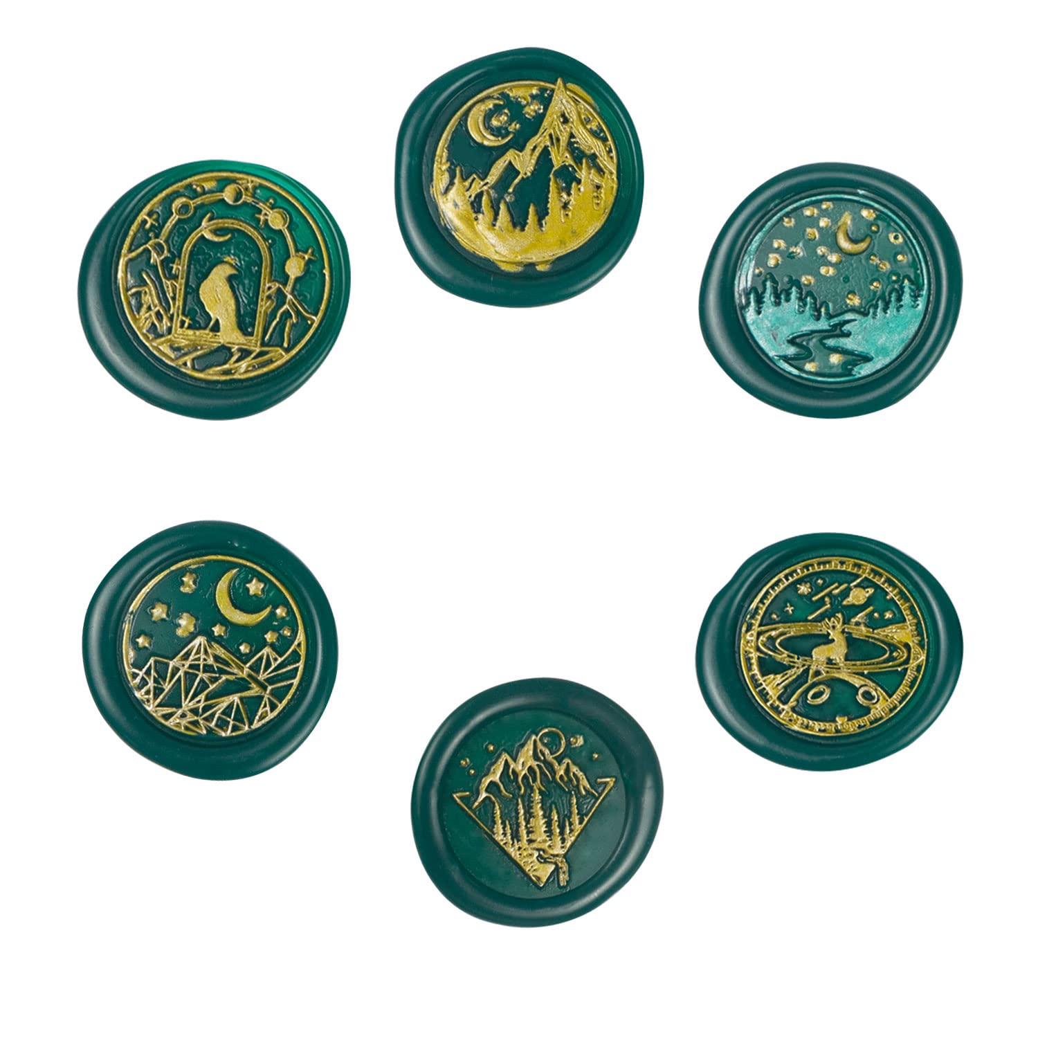 ANBOSE Wax Seal Stamp kit, Moon Wax Seal Stamp Set including 6 PCS Removable Brass Heads and 1 Wooden Handle - Image 2