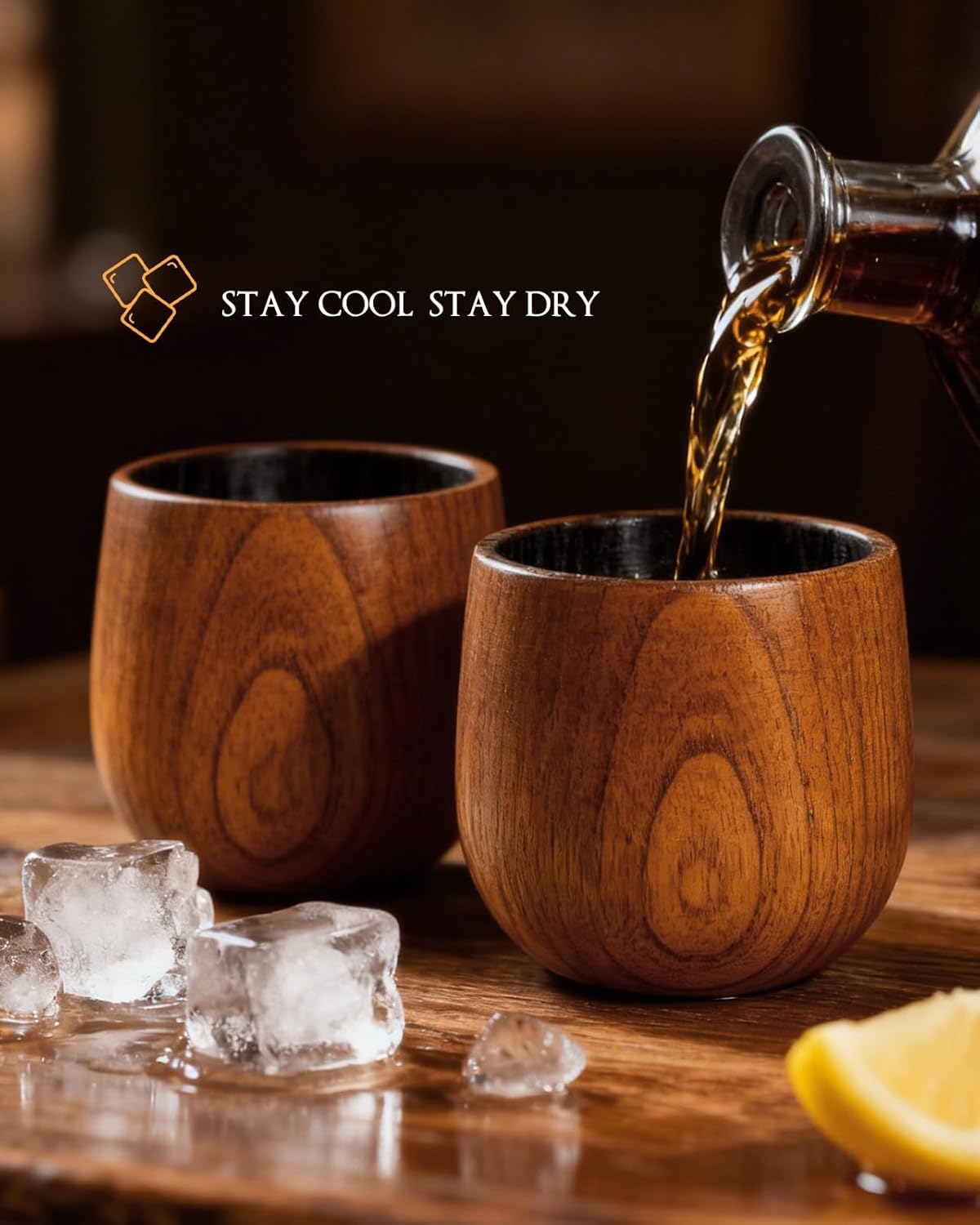 Coralogo Wooden Bourbon Glasses Set of 2 - Charred Whiskey Cup Handcrafted Wooden Whiskey Gift for Men Dad Husband with Designed Gift Box - Birthday Anniversary Retirement - Image 3