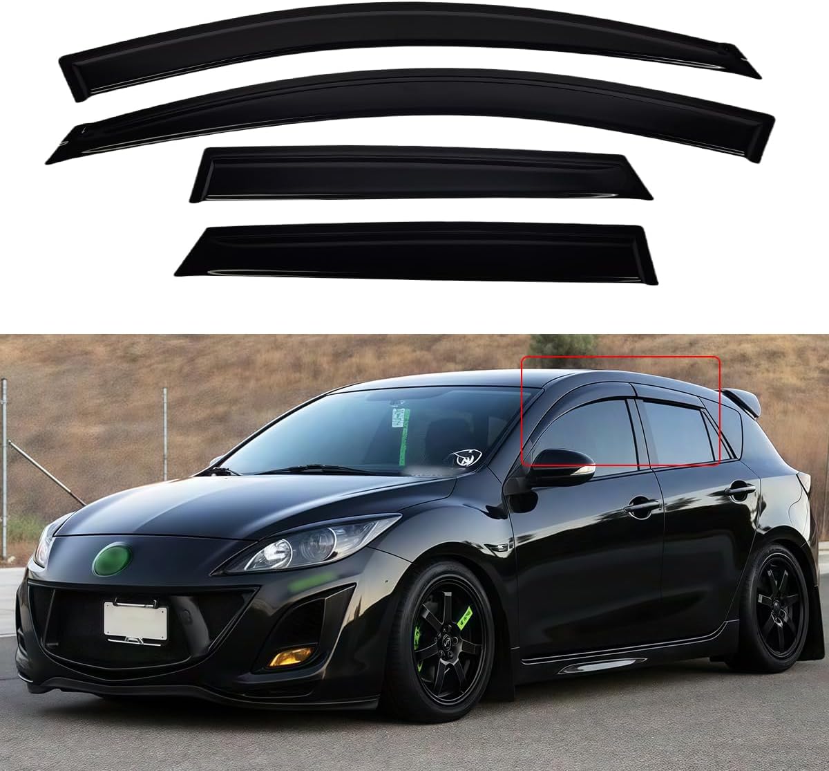 Window Visors for 2010-2013 Mazda 3 Hatchback?Rain Guards Sun Shields Window Deflector?Tape-On Style?4PCS for 2010-2013 3 Hatchback