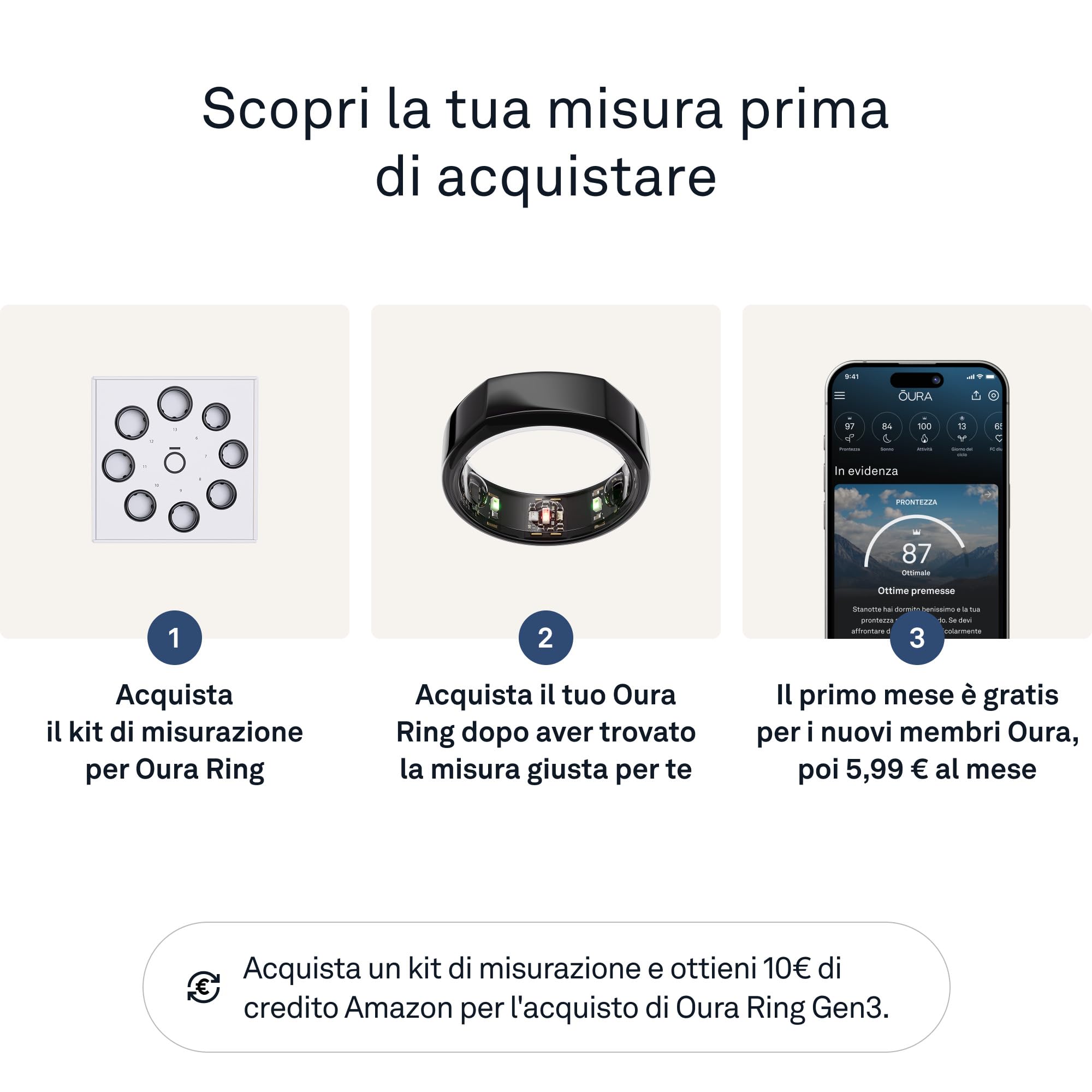Oura Ring Gen3 Heritage - Misura 10, Black | Monitora sonno, frequenza cardiaca e fitness - Batteria fino a 7 giorni - Compatibile con iOS/Android - Provalo con il kit di misurazione Oura