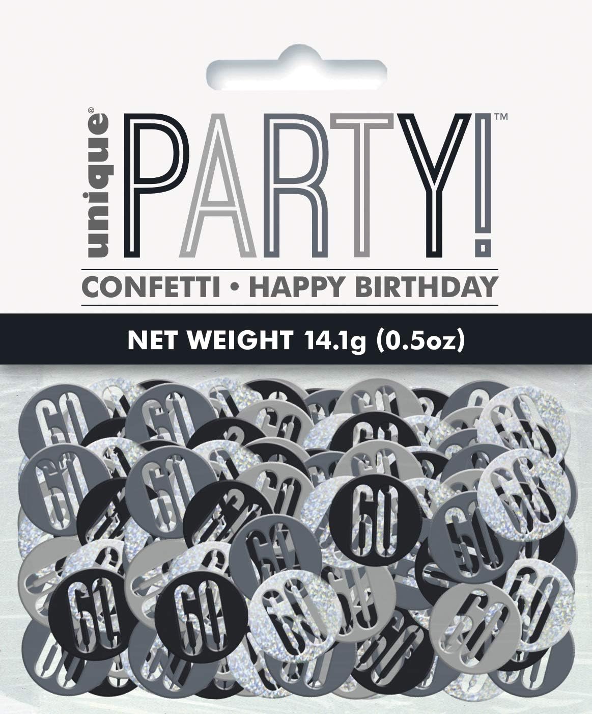 Unique 83829 Black Prismatic 60th Birthday Confetti, 5 oz 1 Pack, Age 60