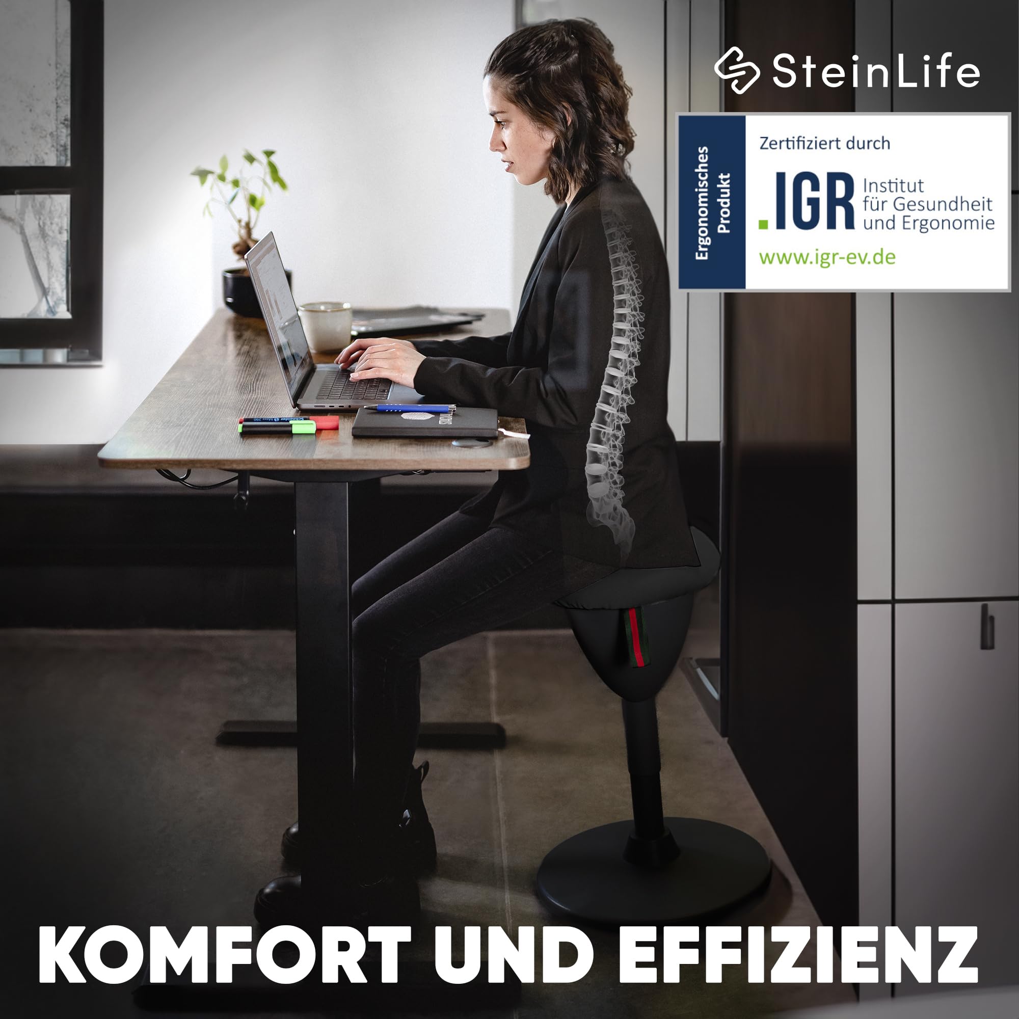 Bürohocker Ergonomisch TESTSIEGER Sitzhocker Höhenverstellbar 48-68cm Schwingeffekt Wackelhocker Stehhocker Arbeitshocker rutschfest Rund