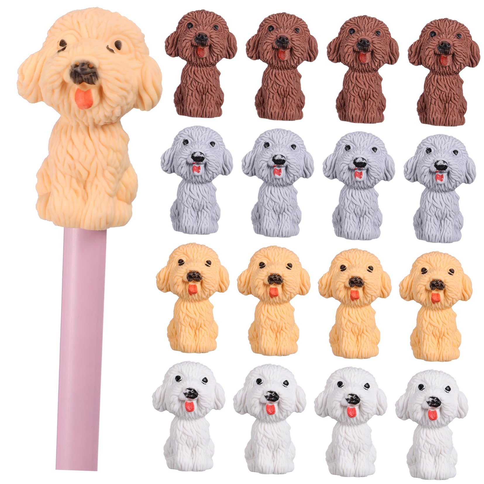 40Pcs Cute Dog Erasers Mini Animal Pencil Toppers - Assorted Colors for School Supplies
