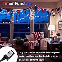 Vista 2 de Decoraciones para el 4 de julio, luces rojas, blancas y azules, 200 luces LED de 66 pies enchufables, 8 modos de luces del 4 de julio