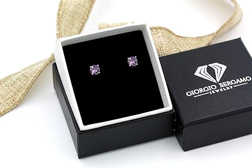 Miniatura 5 de Aretes redondos de plata de ley 925 de 0.197 in con piedra natal genuina de 1.00 quilates, Giorgio Bergamo