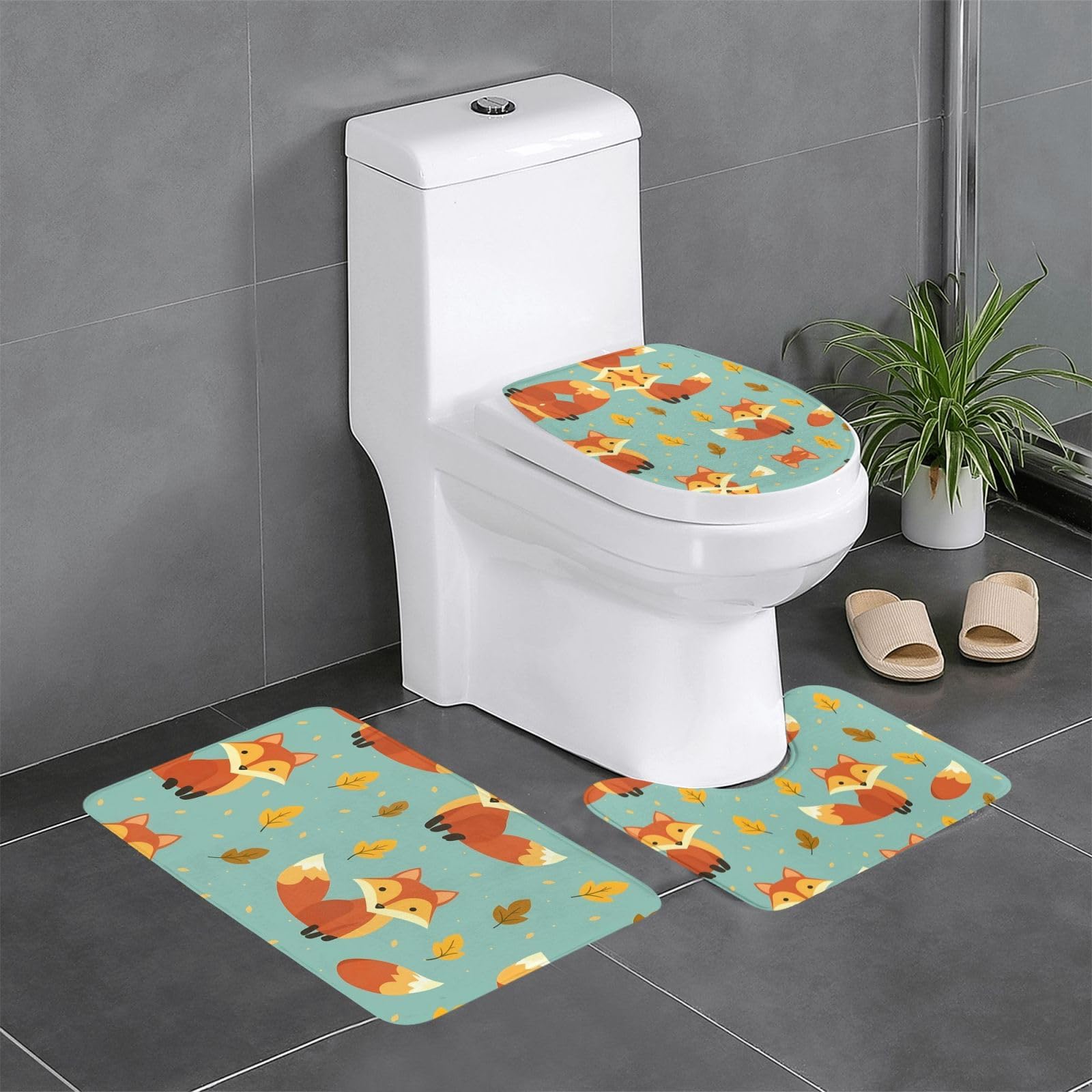 Tapis de salle de bain Funny Fox lot de 3 pour toilettes et lavabo 61x40,6cm