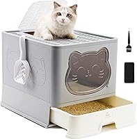 Vista 25 de Fully Enclosed Cat Litter Box with Lid, Foldable Extra Large Cat Toilet, Drawer Type Litter Tray with Plastic Scoop, Suitable for Cats Under