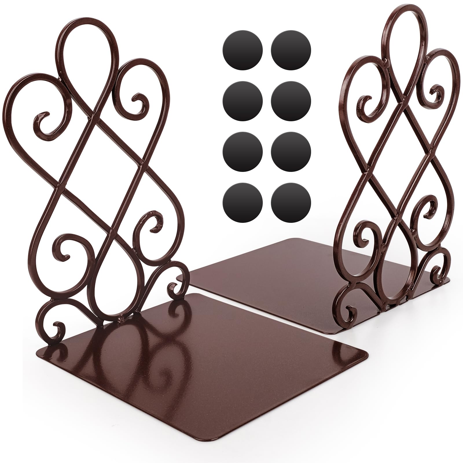 Anwenk Vintage Bookends Book Ends Bronze Heavy Duty Book Holders Long Base Luxury Art Retro Antique Style, w/Felt Pads to Protect Bookshelf Bookcase,