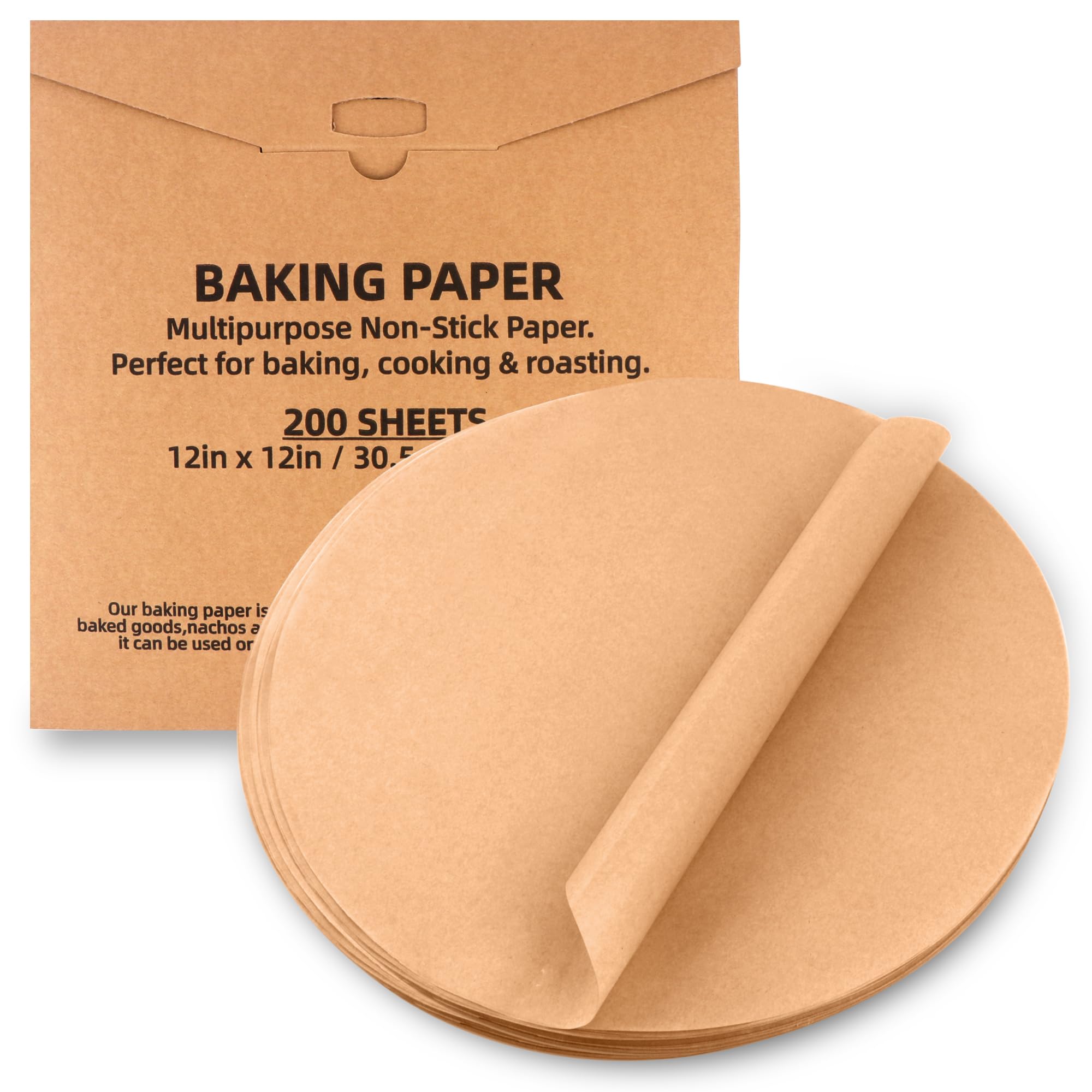Tikxlafe 200 Pcs Parchment Paper Baking Sheets Round 12 Inch, Brown, 12x12 inches, 200 Sheets