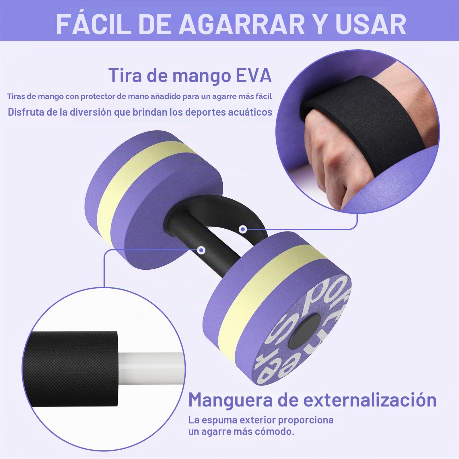 Sportneer Juego de 2 mancuernas acuáticas para ejercicios acuáticos, ejercicios aeróbicos, juego de 2 mancuernas de espuma EVA para piscina, equipo de pesas para aeróbicos acuáticos, pérdida de peso