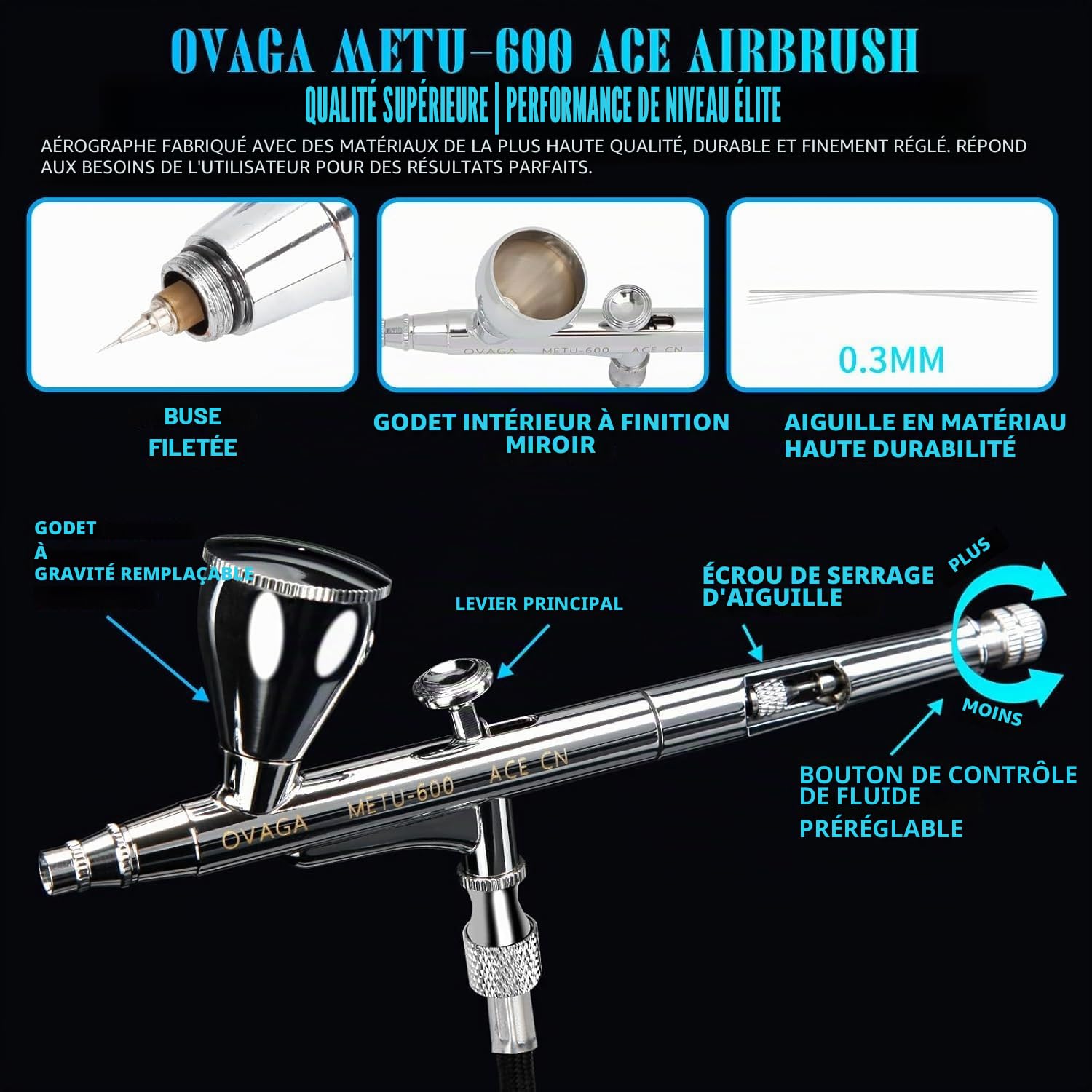 Kit de système d'aérographe professionnel ultra silencieux 85 psi, double action, ensemble aérographe multifonction avec compresseur pour peinture, décoration de gâteau, maquillage, art