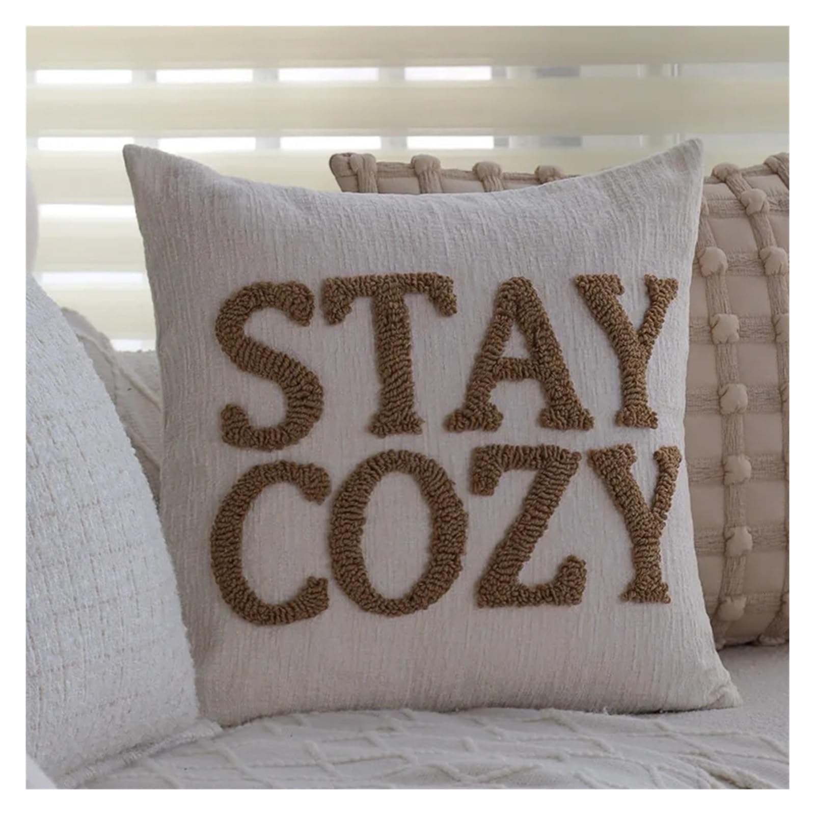 IUVYTA Chenille Pillow Covers Soft Embroidered Throw Pillow Covers Decorative Cozy Chenille Cushion Cases for Couch Sofa(Color1)