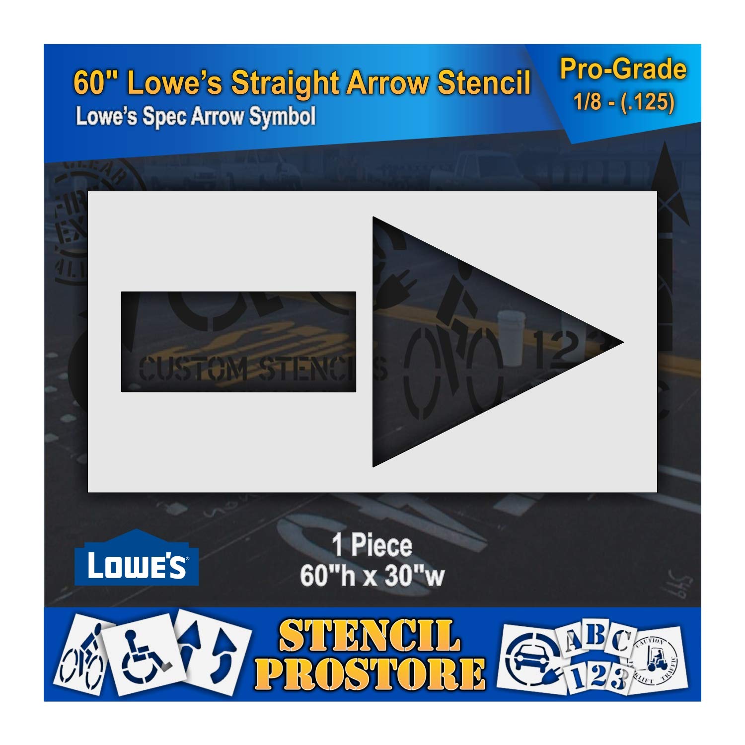 Retail Stencils - Lowes - 60 in Straight Arrow Stencil - 60'' x 30'' x 1/8" (128 mil) - Pro-Grade