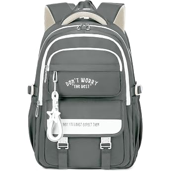 Tanou School Backpack Teenager Girls Backpack School Large School Bag for Girls 4th 12th Grade Waterproof Casual Daypack for Primary School Secondary and University Grey