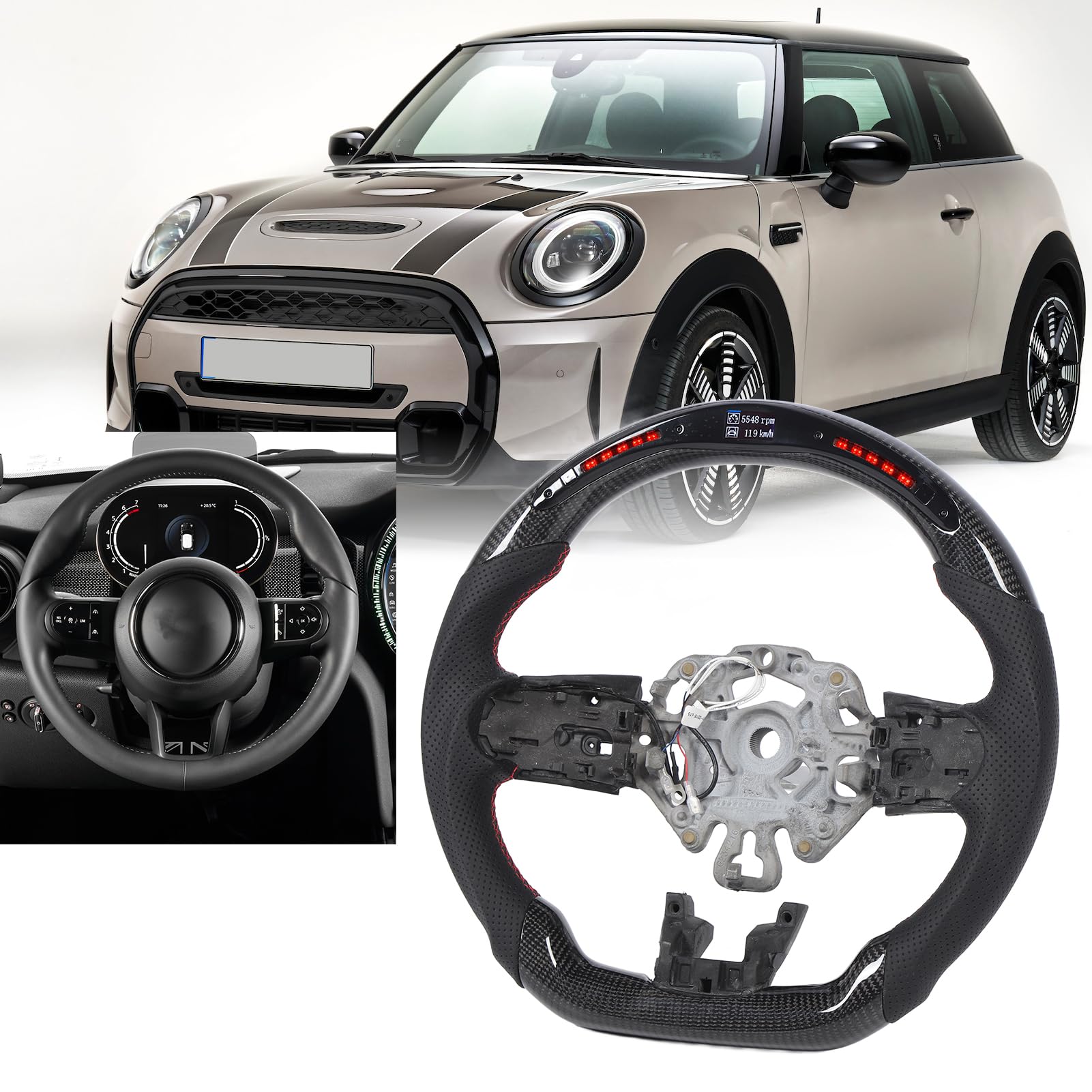 Flat Bottom D Type Racing LED Steering Wheel for S Clubman F54