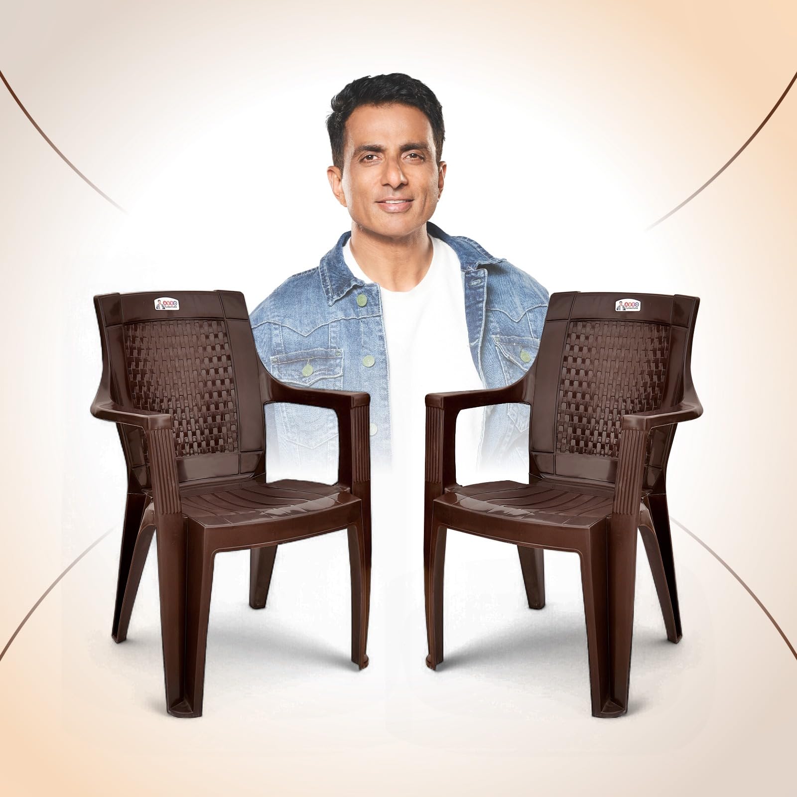 AVRO FURNITURE Plastic Chair with arm, Matt & Gloss Pattern Chair for Home,Living Room,Outdoor, Bedroom |Set of 2| Bearing Capacity Upto 150Kg | Strong & Sturdy,Brown 7756|1 Years Guarantee