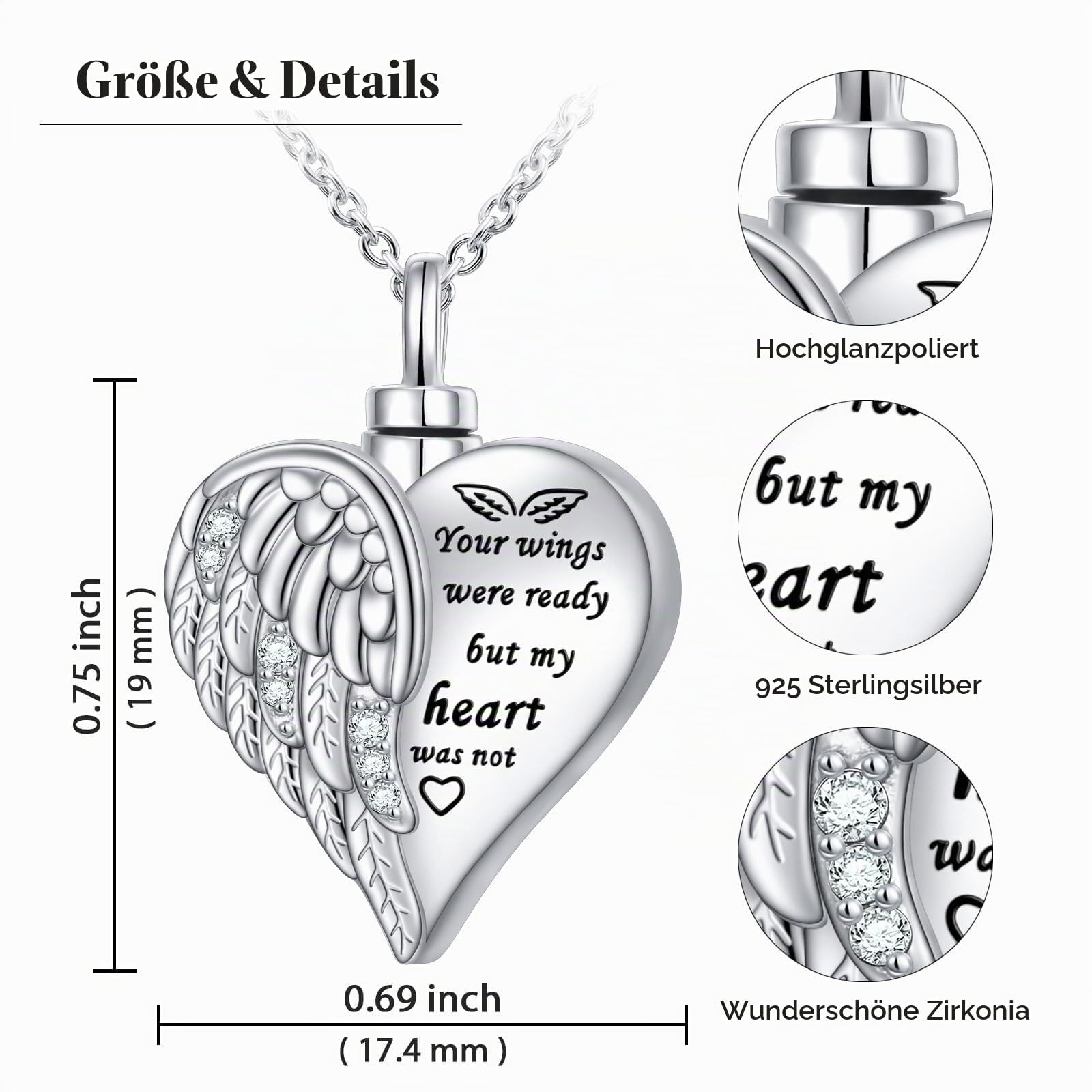 Flyow Urne Halsketten für Asche für Damen Frauen Mädchen Feuerbestattung Schmuck 925 Sterling Silber Ewigkeit Memorial für immer in meinem Herzen Asche Andenken Einstellbare Länge