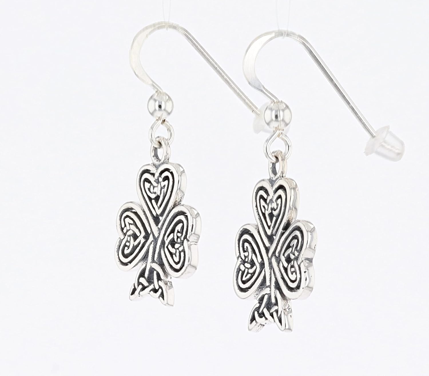 Jewelry Trends Celtic Clover Shamrock Good-Luck Sterling Silver Dangle Earrings