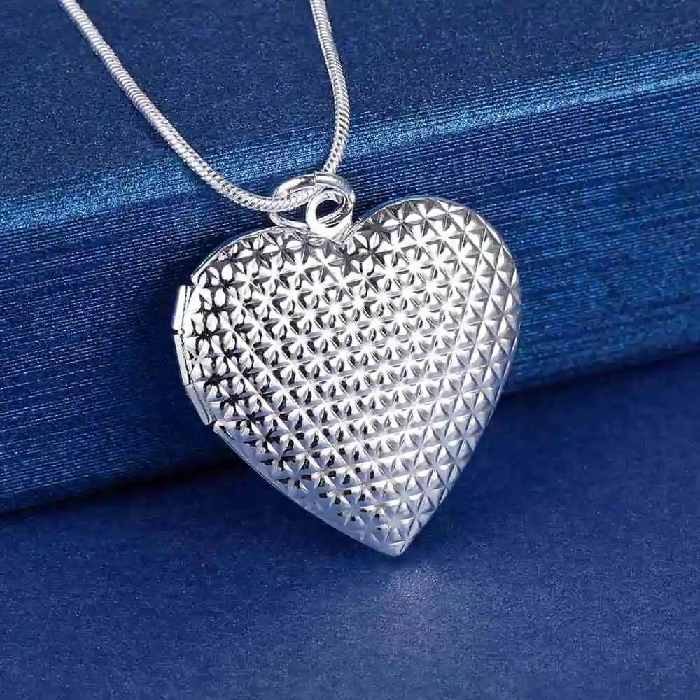 MOCHAMIK Collana con Medaglione a Cuore in Argento Sterling 925 da Donna, Collana Classica con Ciondolo con Cornice per Foto, Foto con Foto