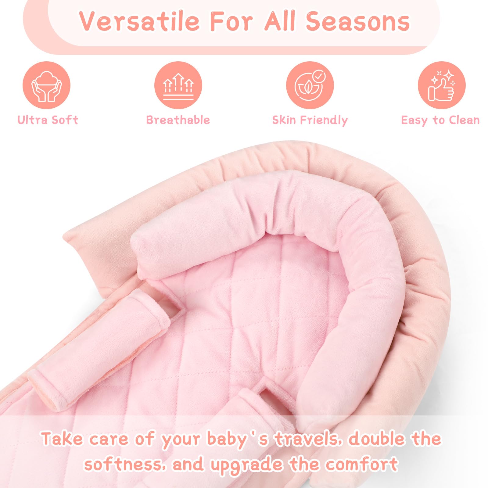 Pea Pod Supoort Coussin de siège auto pour nouveau-né Rose clair
