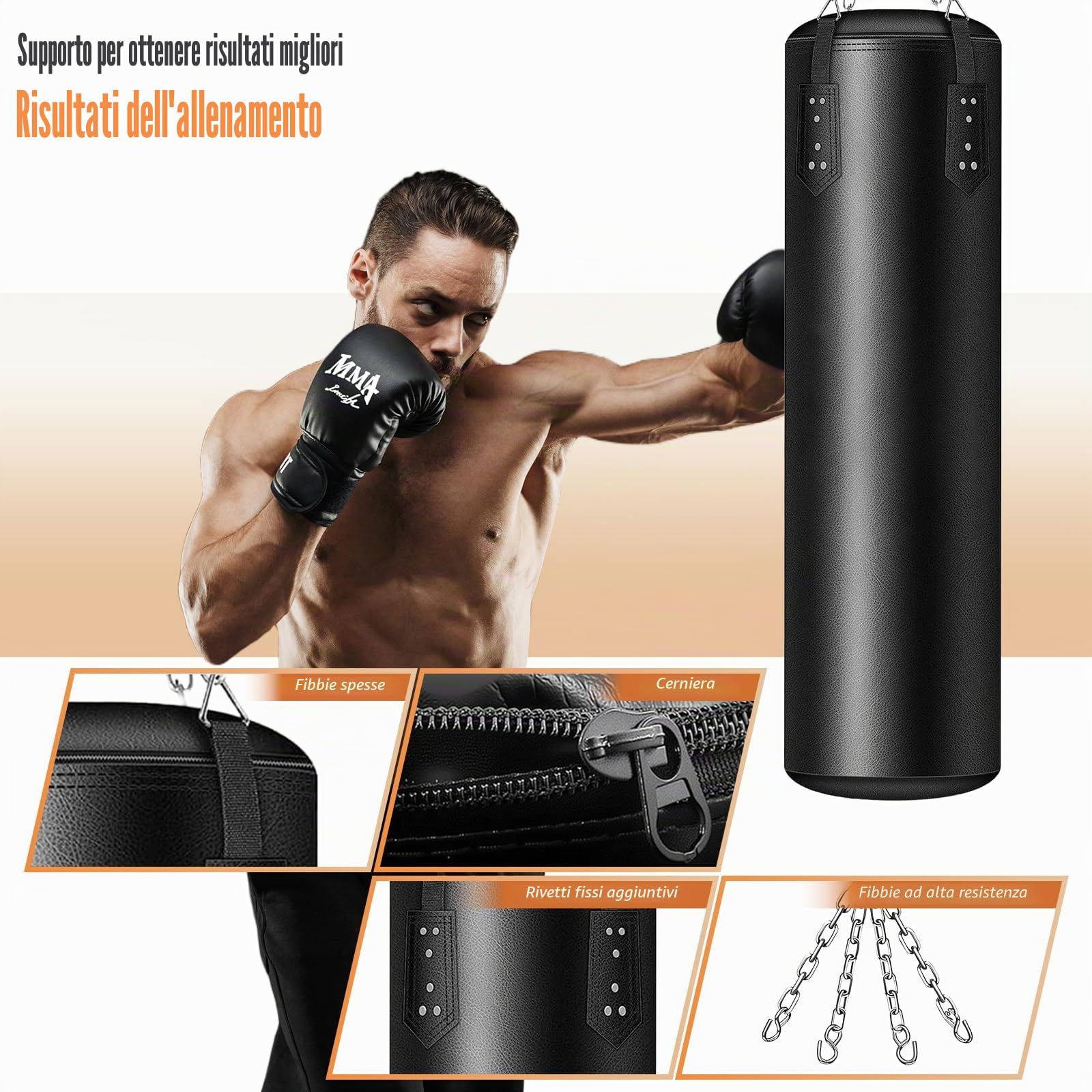 Sacco da Boxe 120CM per Adulti Set, con Guantoni da Boxe, Kit Protezioni Blu, Palla di Rimbalzo, Catena e Gancio, Sacco Boxe Per Allenamento Casa Palestra, Kickboxing, Muay Thai, Karate, Taekwondo