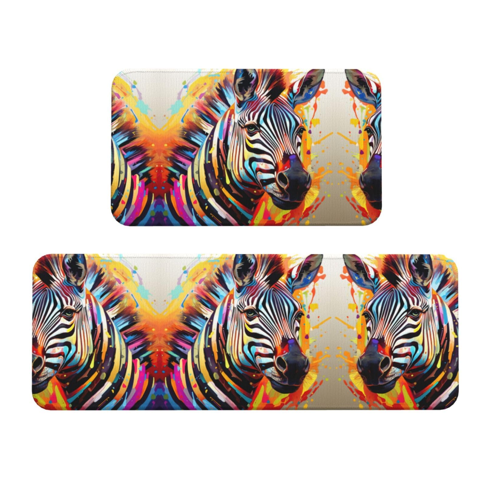 Lot de 2 tapis de cuisine antidérapants motif zèbre abstrait lavables