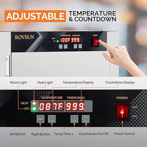 Miniatura 4 de ROVSUN Calentador de pizza con estantes extraíbles, bandeja de agua, calentador de pretzel, calentador de alimentos eléctrico comercial, calentador